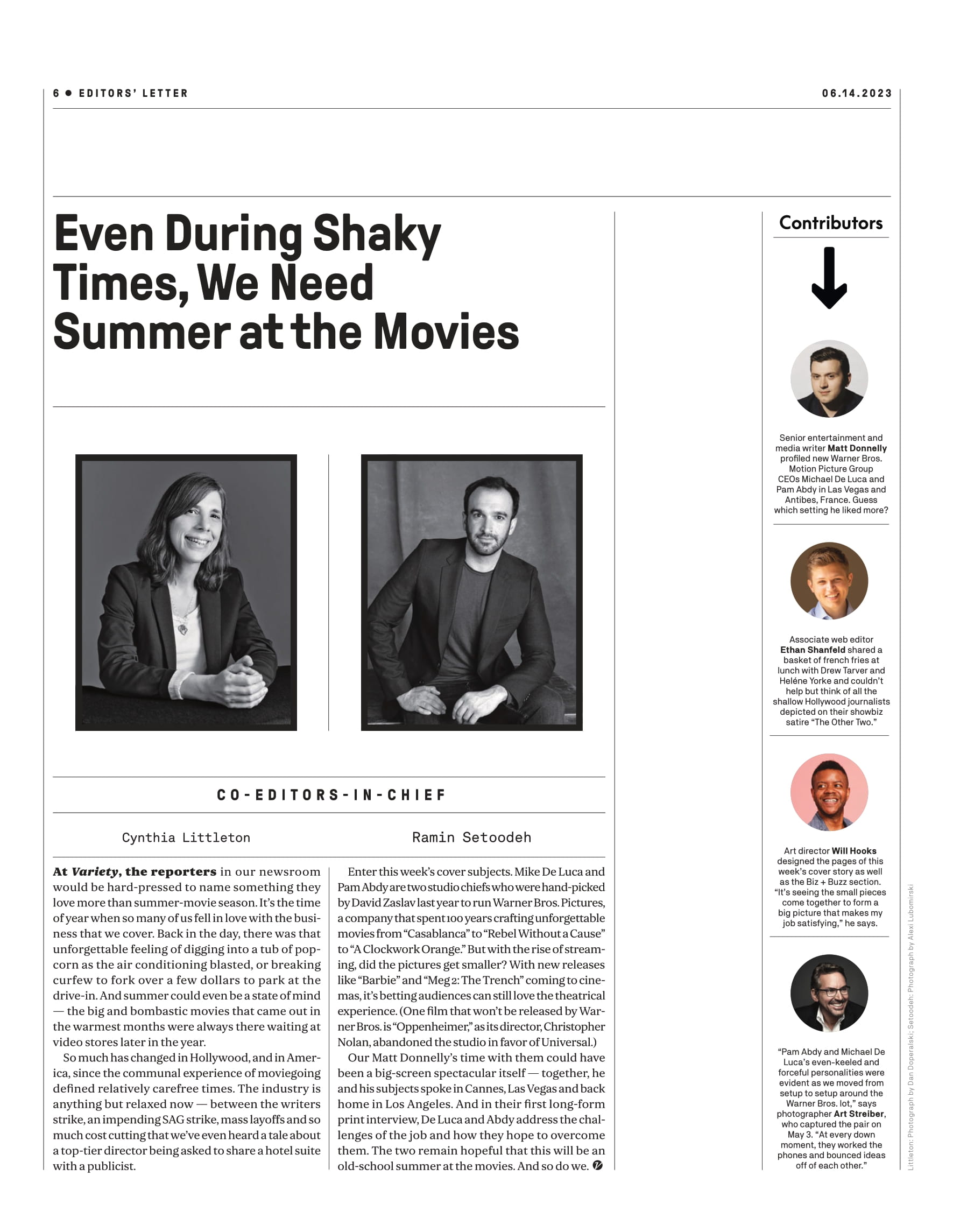 Variety - 23.06.14 Edition: Take Two, Can New Studio Chiefs Michael De Luca & Pam Abdy Revive Warner Bros.?, Drew Tarver & Heléne Yorke On Roles In Scathing Hollywood Satire The Other Two & More!