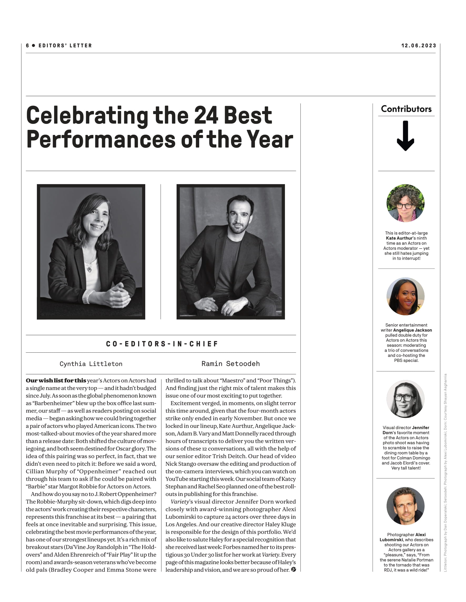 Variety - 23.12.06 Edition: Actors On Actors Starring Margot Robbie, Cillian Murphy, Robert Downey Jr., Emma Stone, Jacob Elordi, Bradley Cooper, Carey Mulligan, Emily Blunt, Anne Hathaway & More!
