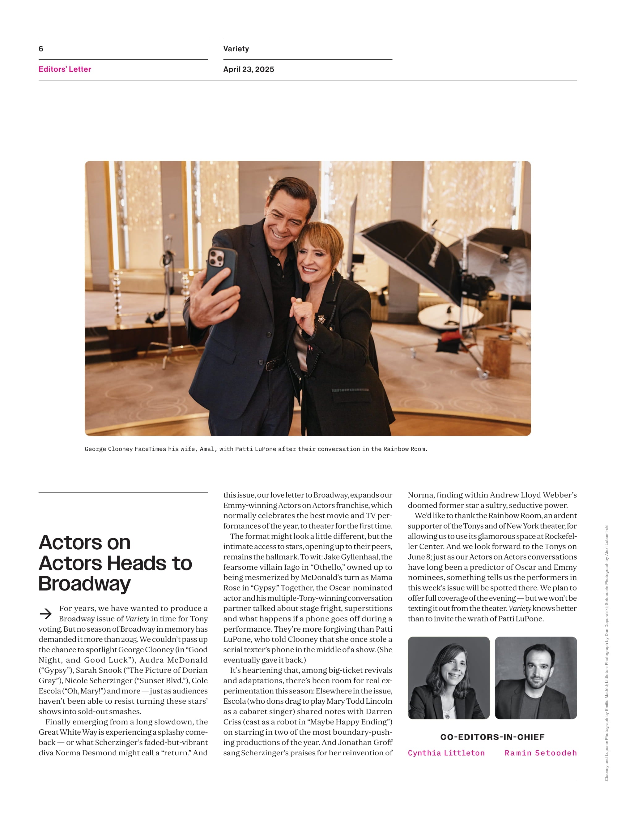 Variety - 25.04.23 Edition: Broadway Actors On Actors, George Clooney & Patti Lupone, Miramax Makeover, Michael B. Jordan In Ryan Coogler’s Vampire Film, Hamilton Still Shapes The Future & More!