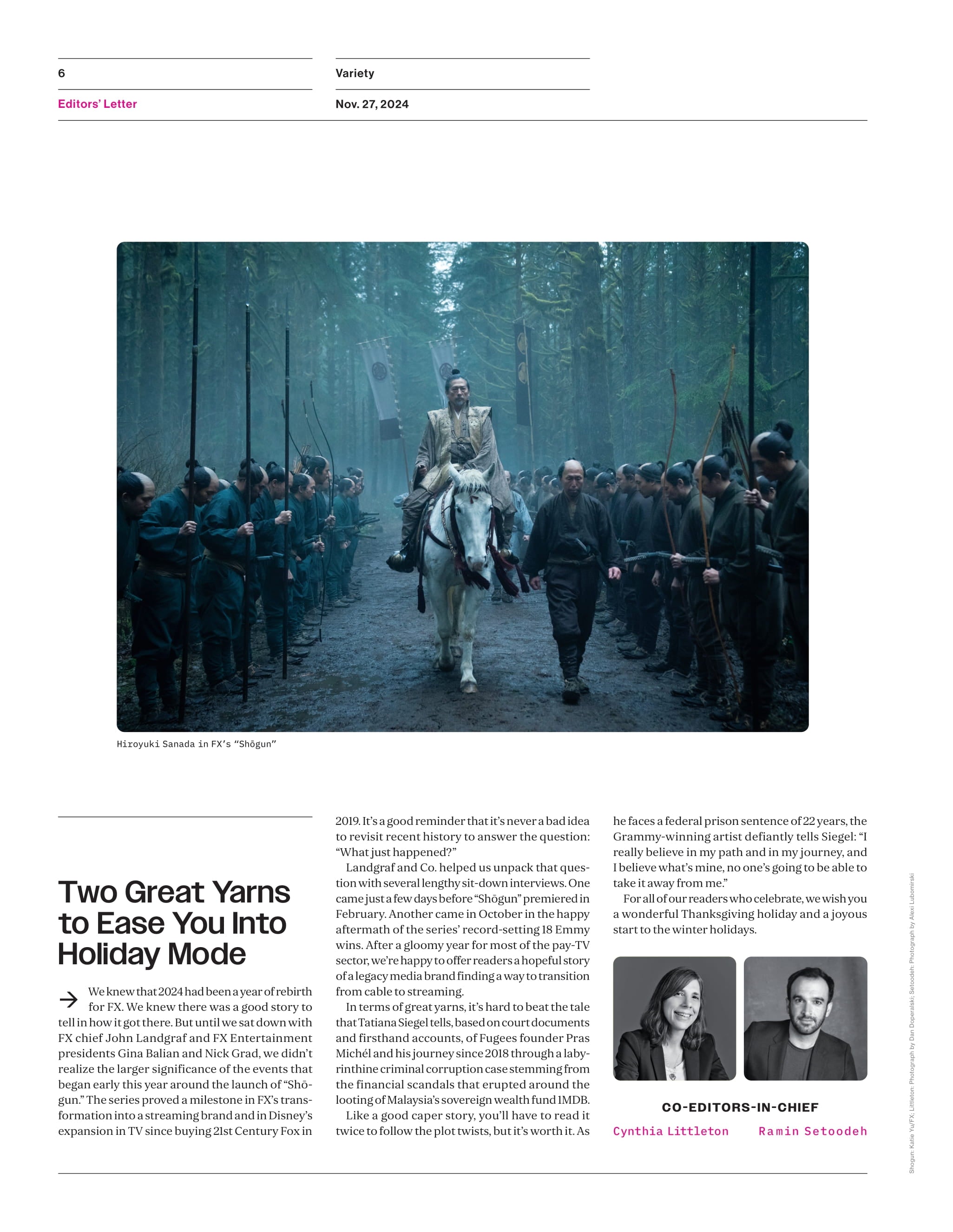 Variety - 24.11.27 Edition: How FX Leaders Rebuilt A Cable Brand For Streaming With Shōgun Success & Found A Home Within Disney, Pras Michél On How He Became A Foreign Agent Headed For Prison & More!