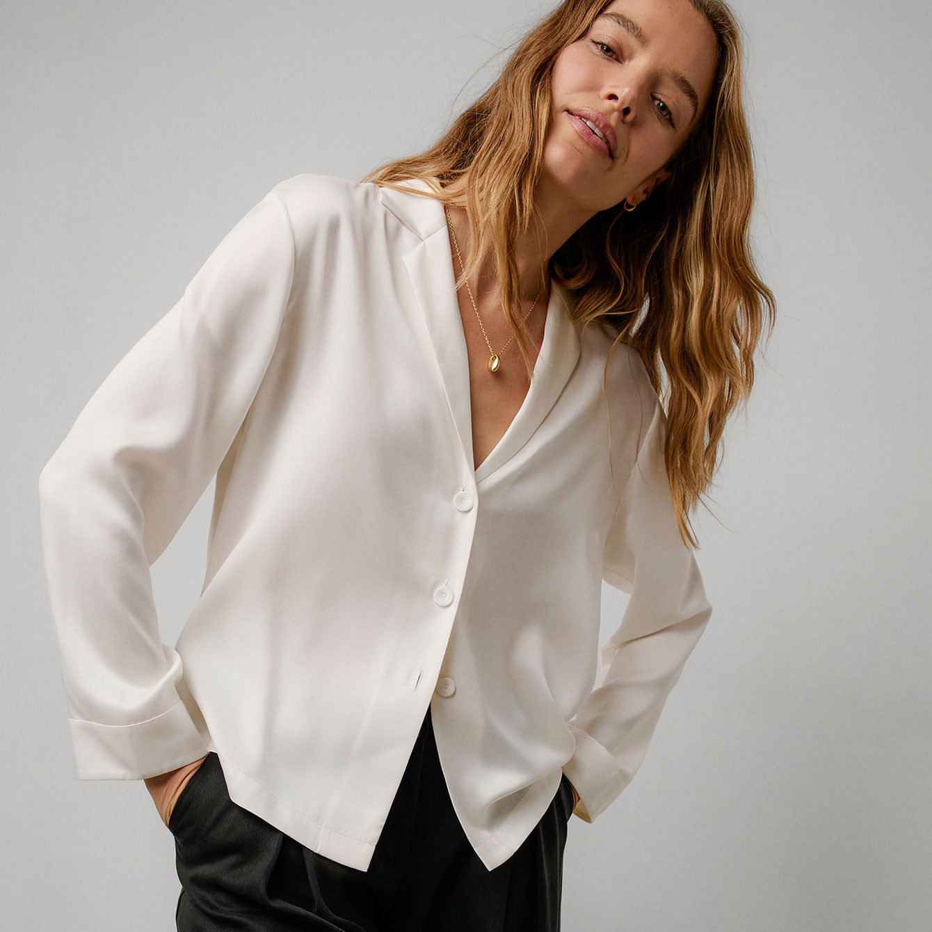 Washable Silk Button Up Long Sleeve