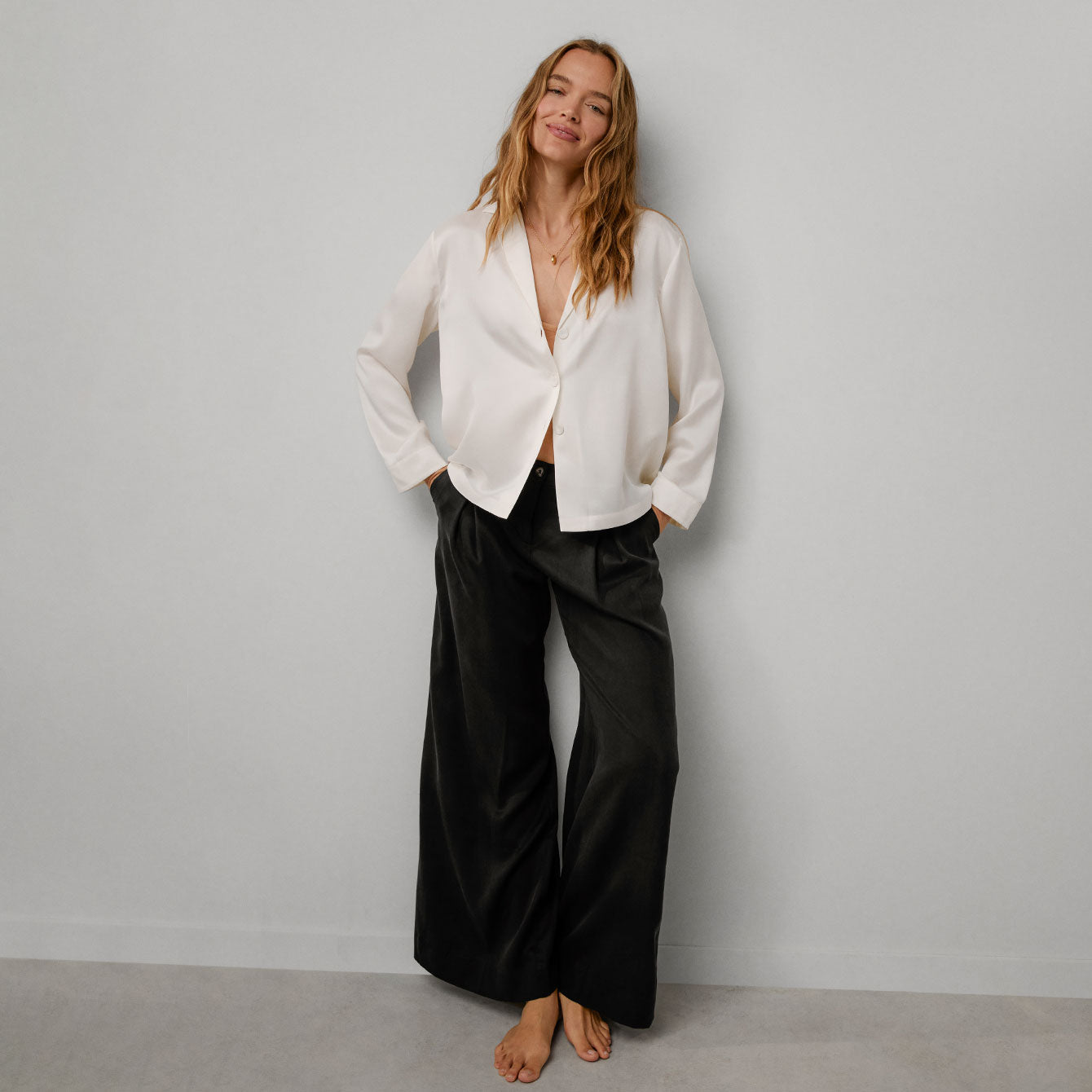 Washable Silk Button Up Long Sleeve