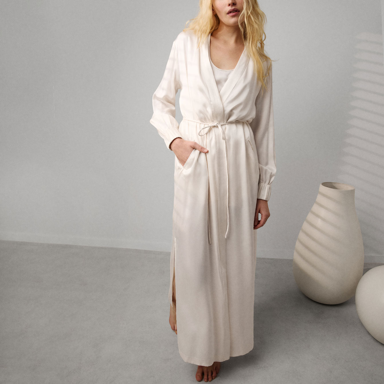 Washable Silk Long Robe