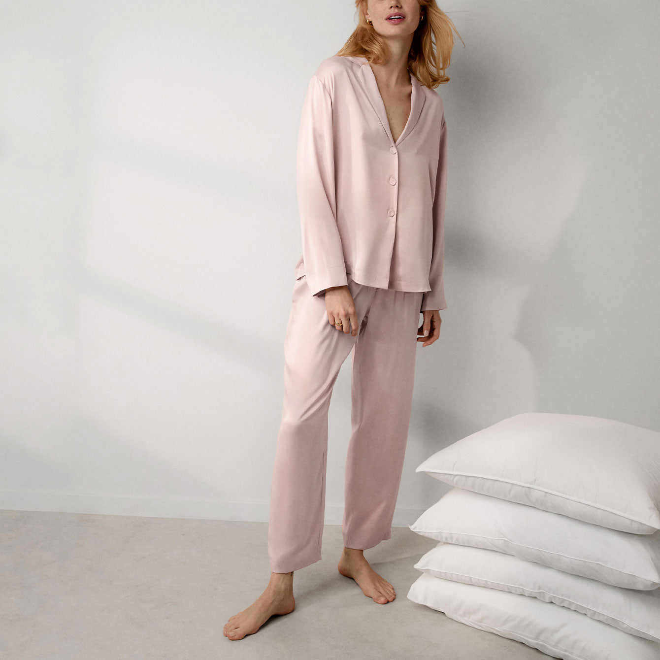 Washable Silk Long Sleeve Pant Set