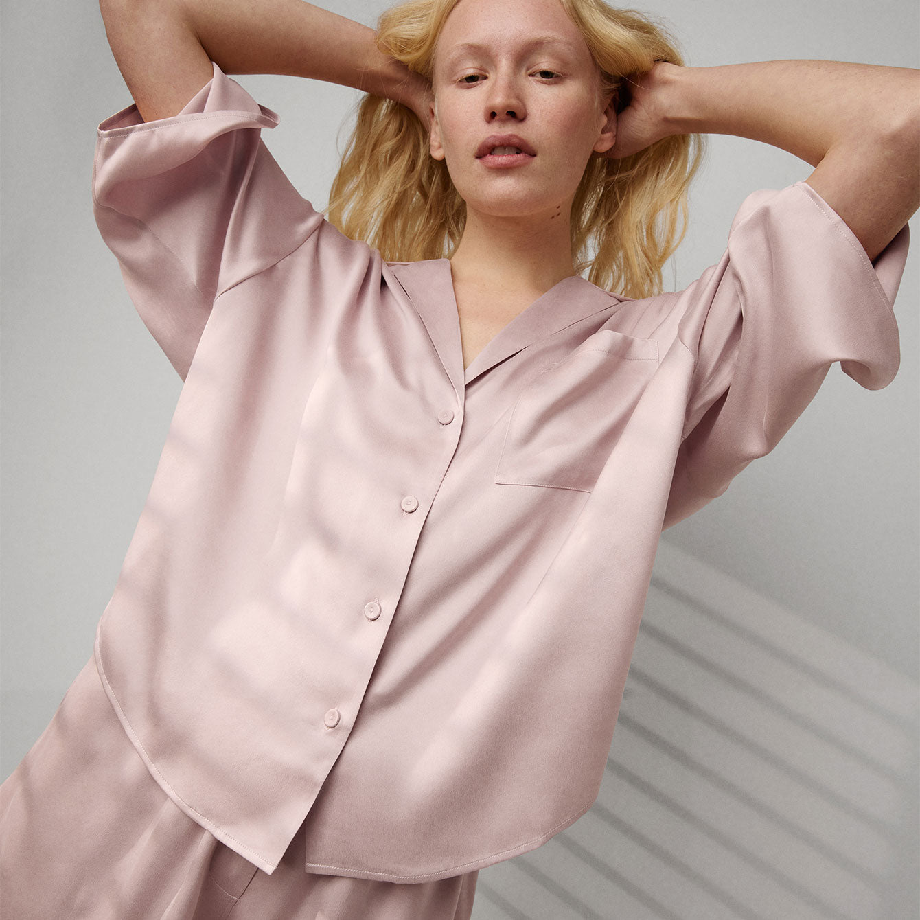 Washable Silk Relaxed Button Up Short Set