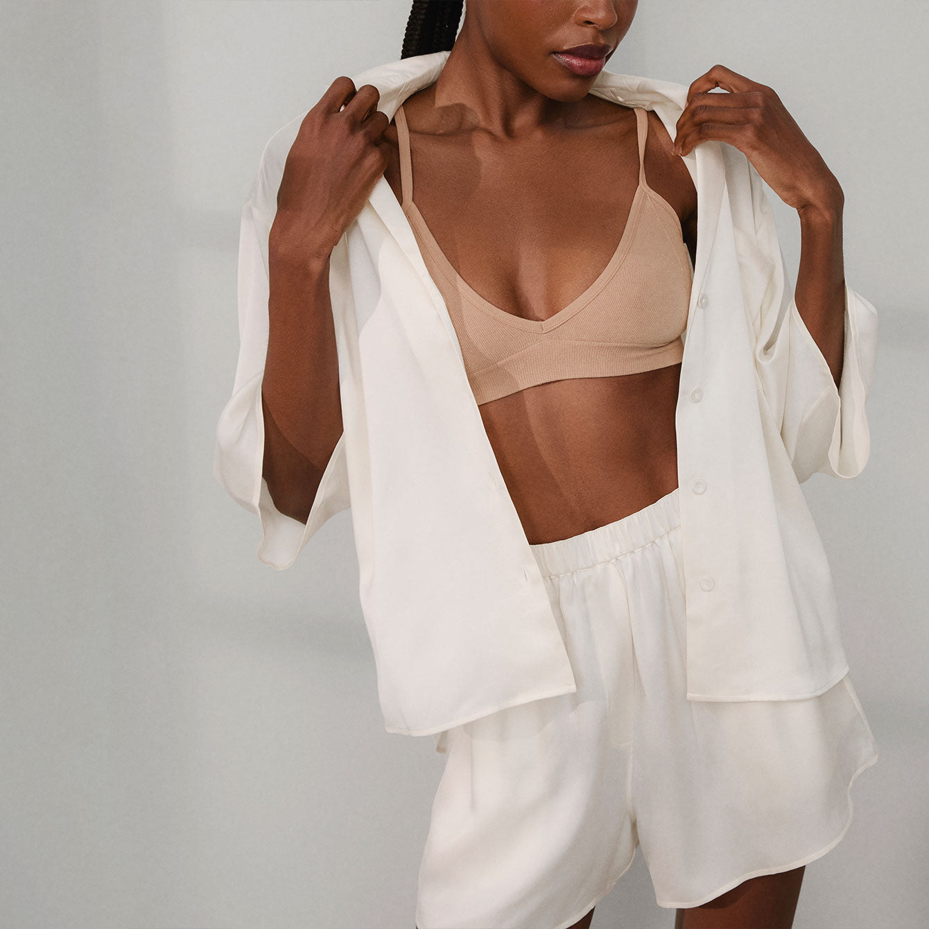 Washable Silk Relaxed Button Up Short Set