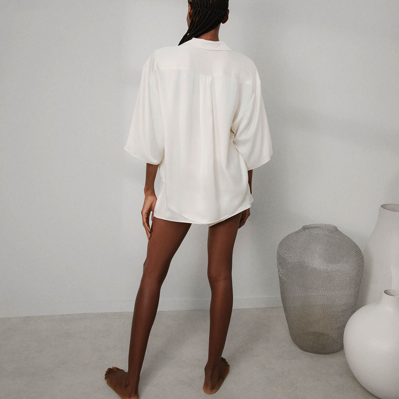 Washable Silk Relaxed Button Up Short Set