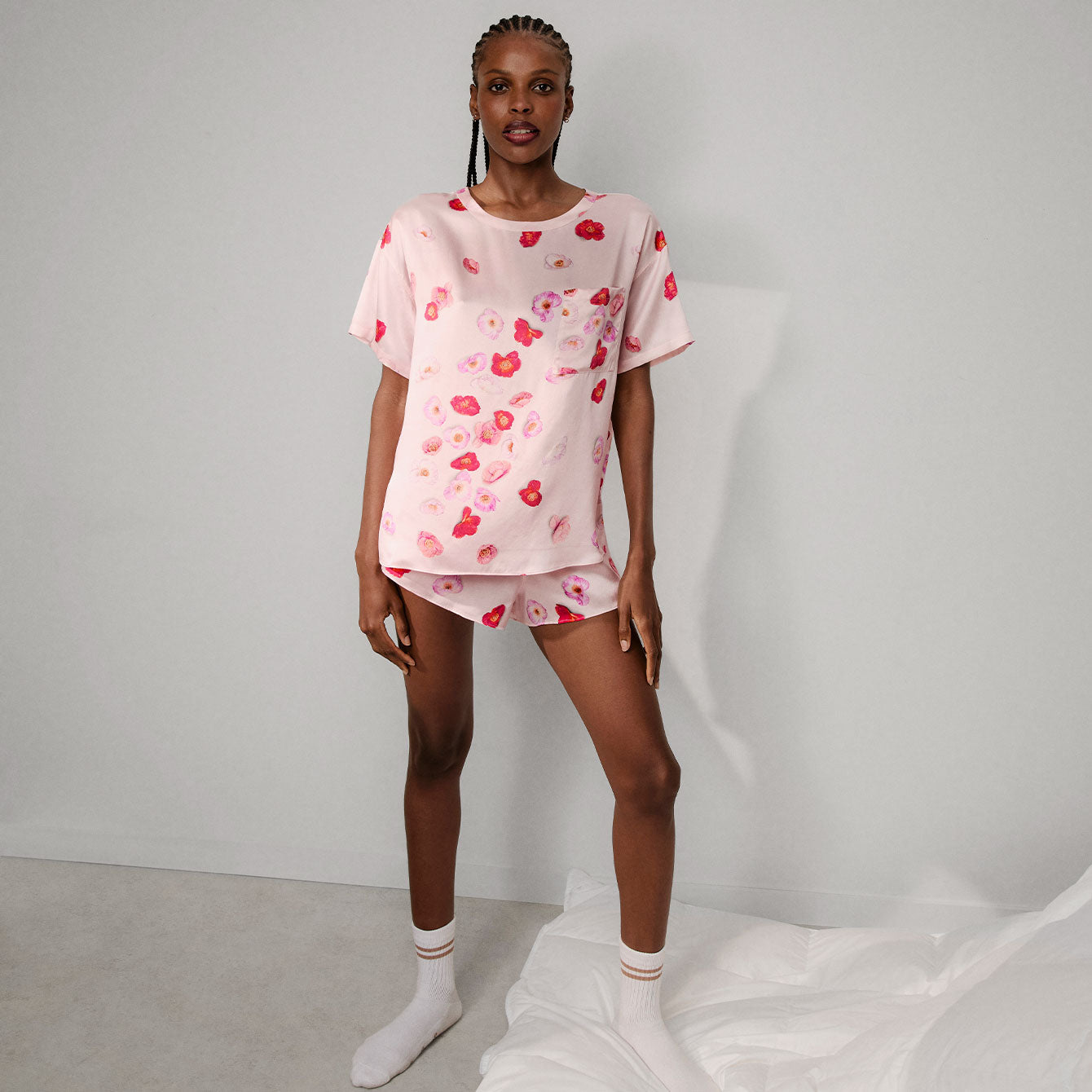 Washable Silk Tee Short Set