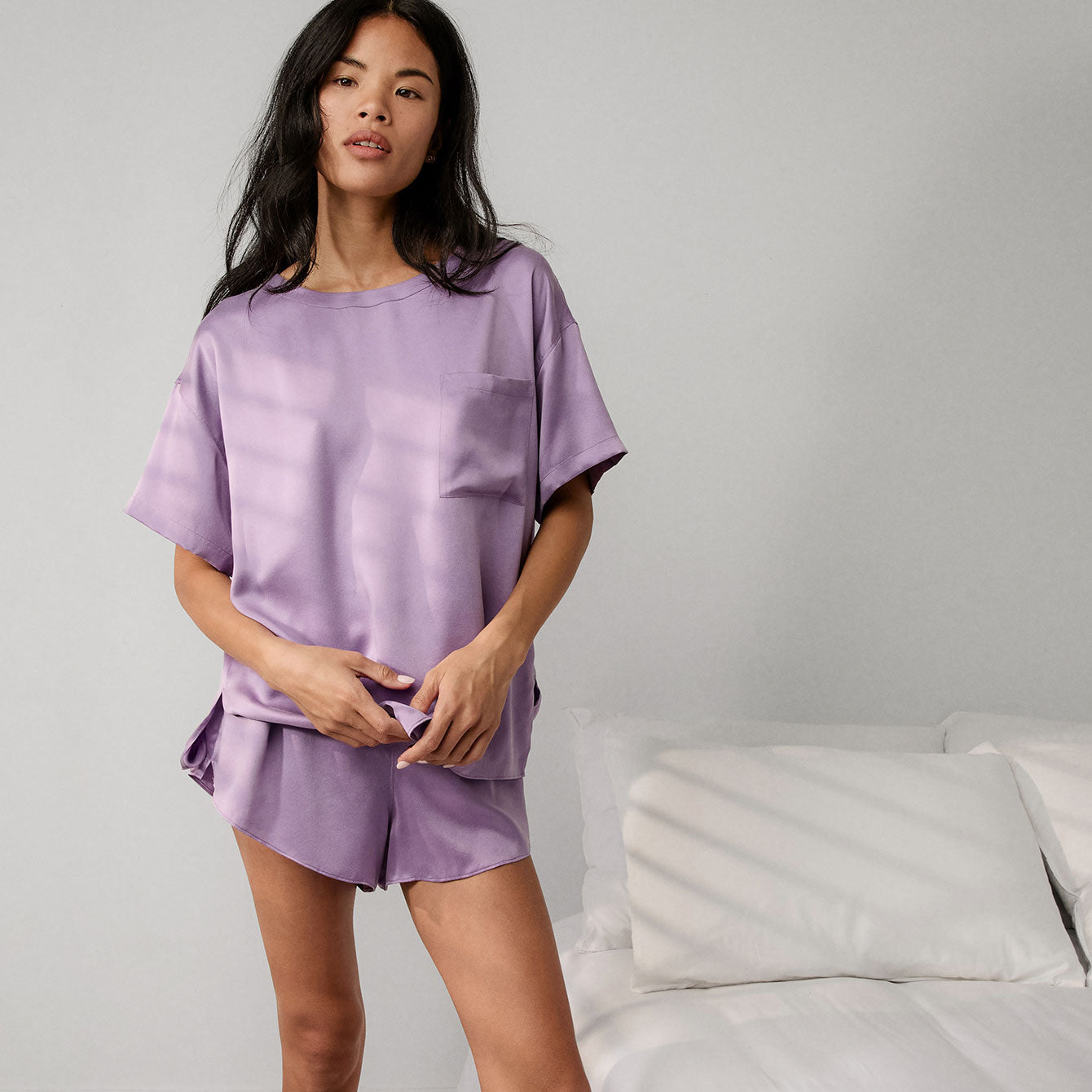 Washable Silk Tee Short Set