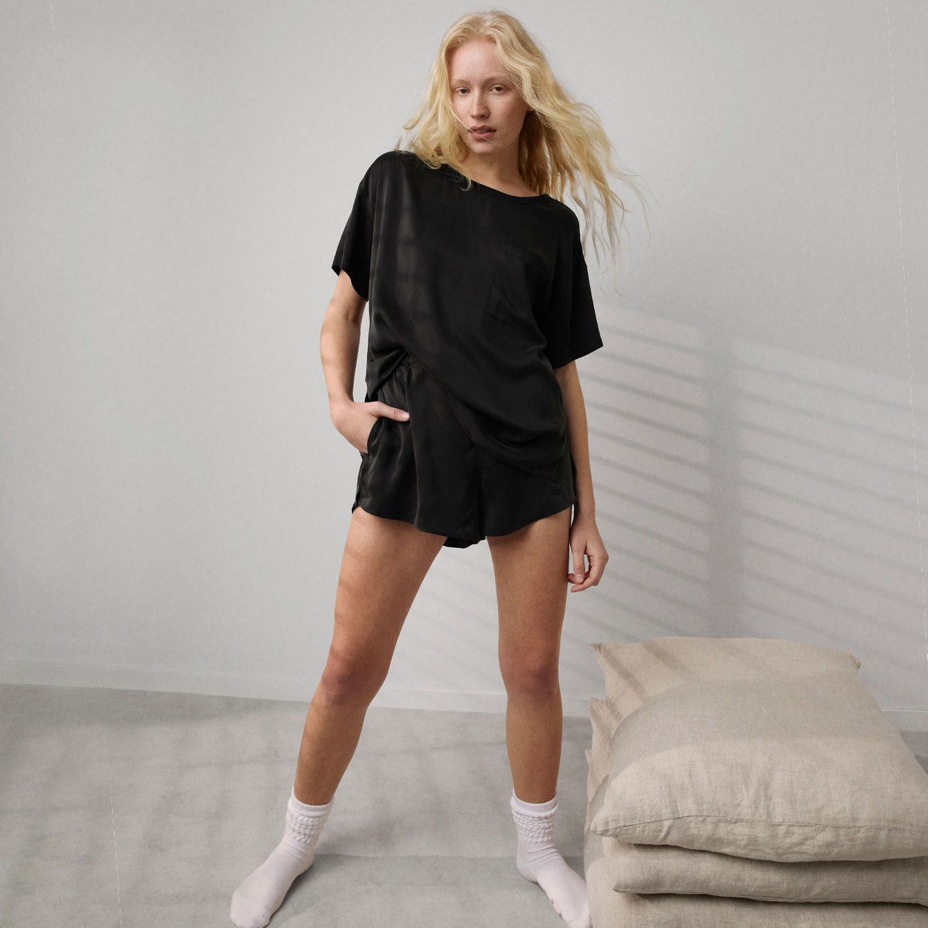 Washable Silk Tee Short Set