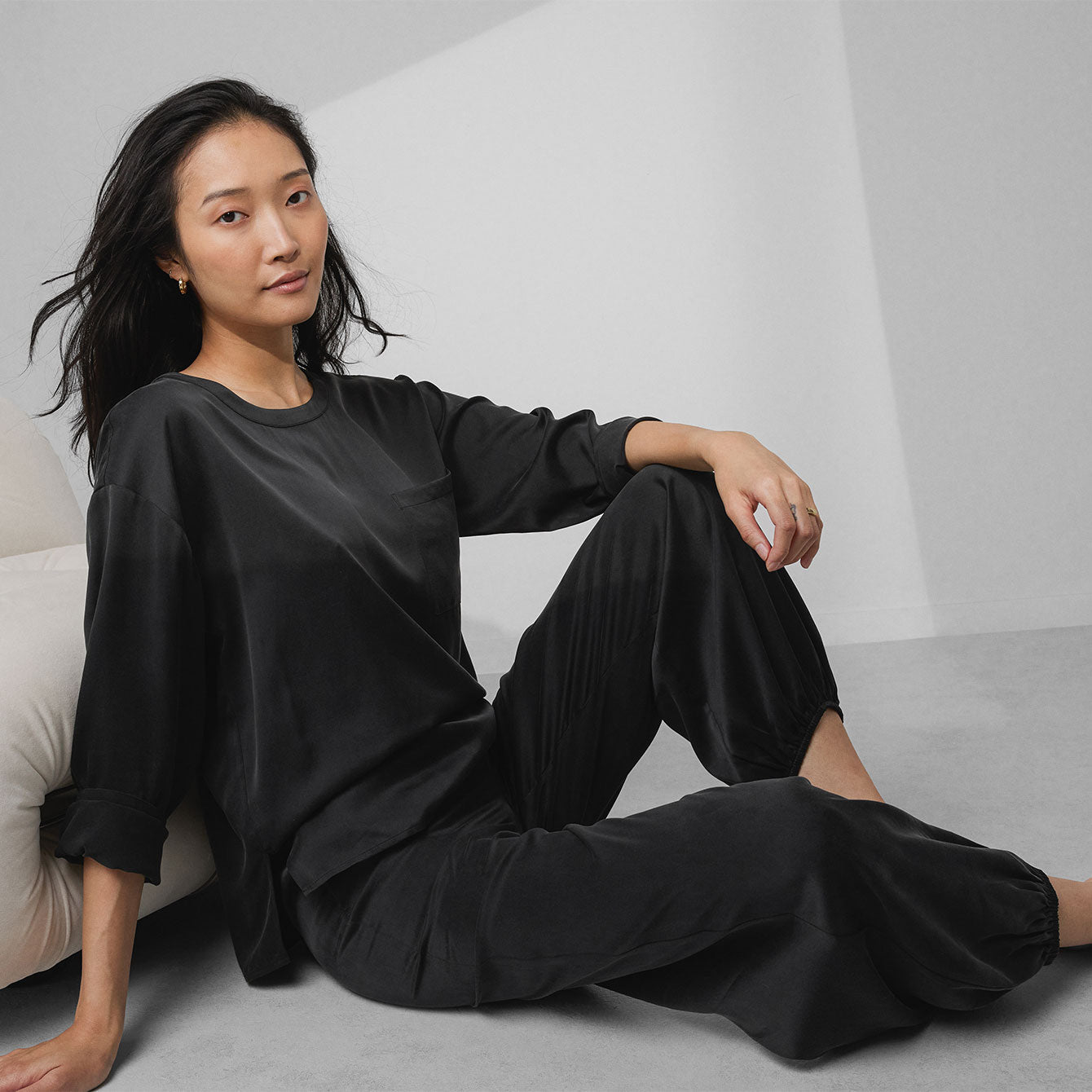 Washable Silk Long Sleeve Jogger Pant Set