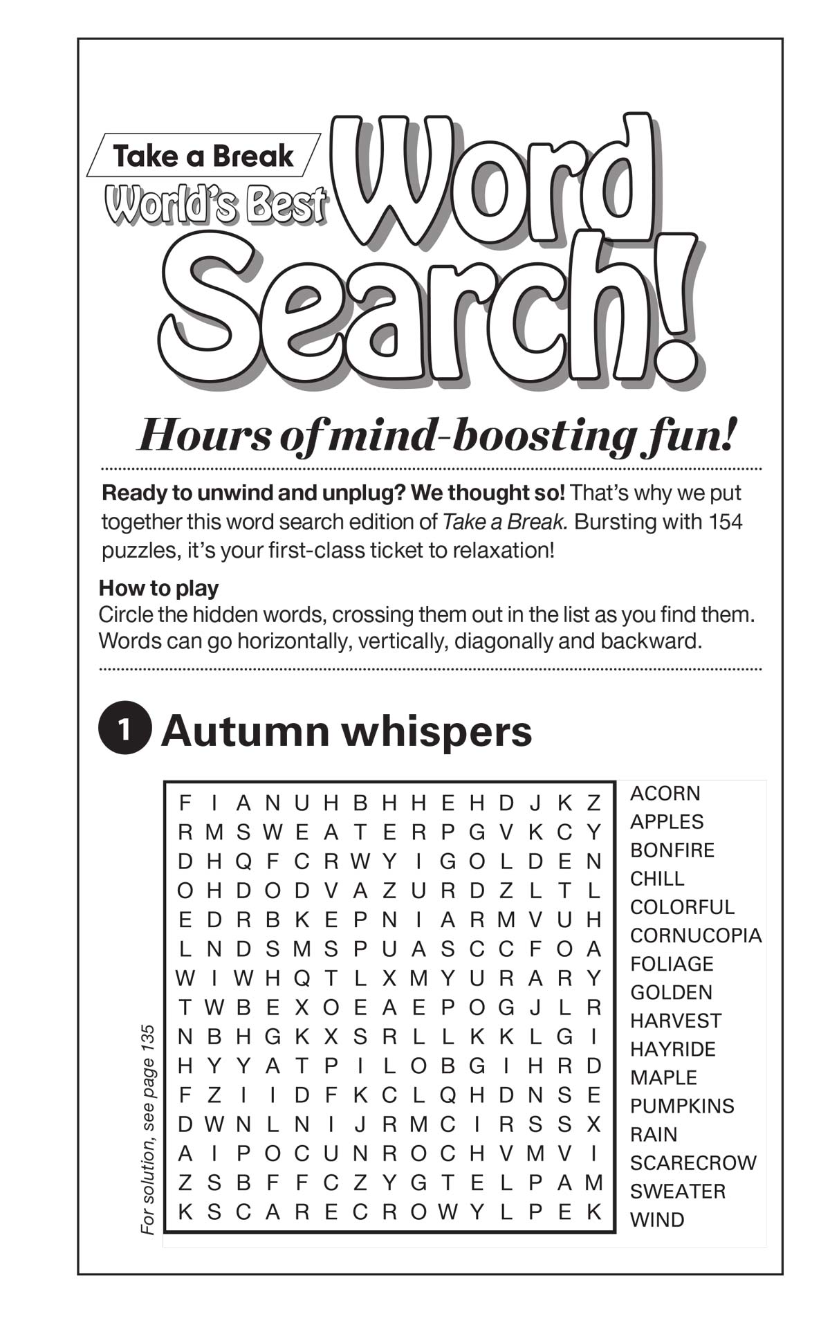 Take a Break - Word Search: 144+ Puzzles, 10 Bonus Crisscross & Fill-In Puzzles, Autumn Themed, Brain Challenges, Mind-Boosting Fun, Relax, Unwind, Unplug, De-Stress, Reduce Anxiety & Solve!