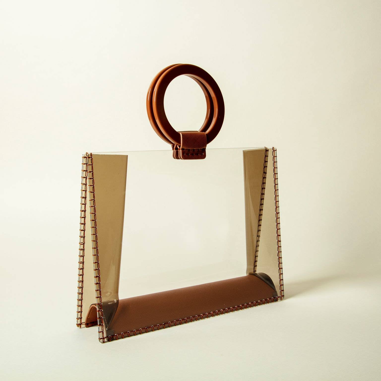 7043 - Clear Clutch Bag with Camel Handle