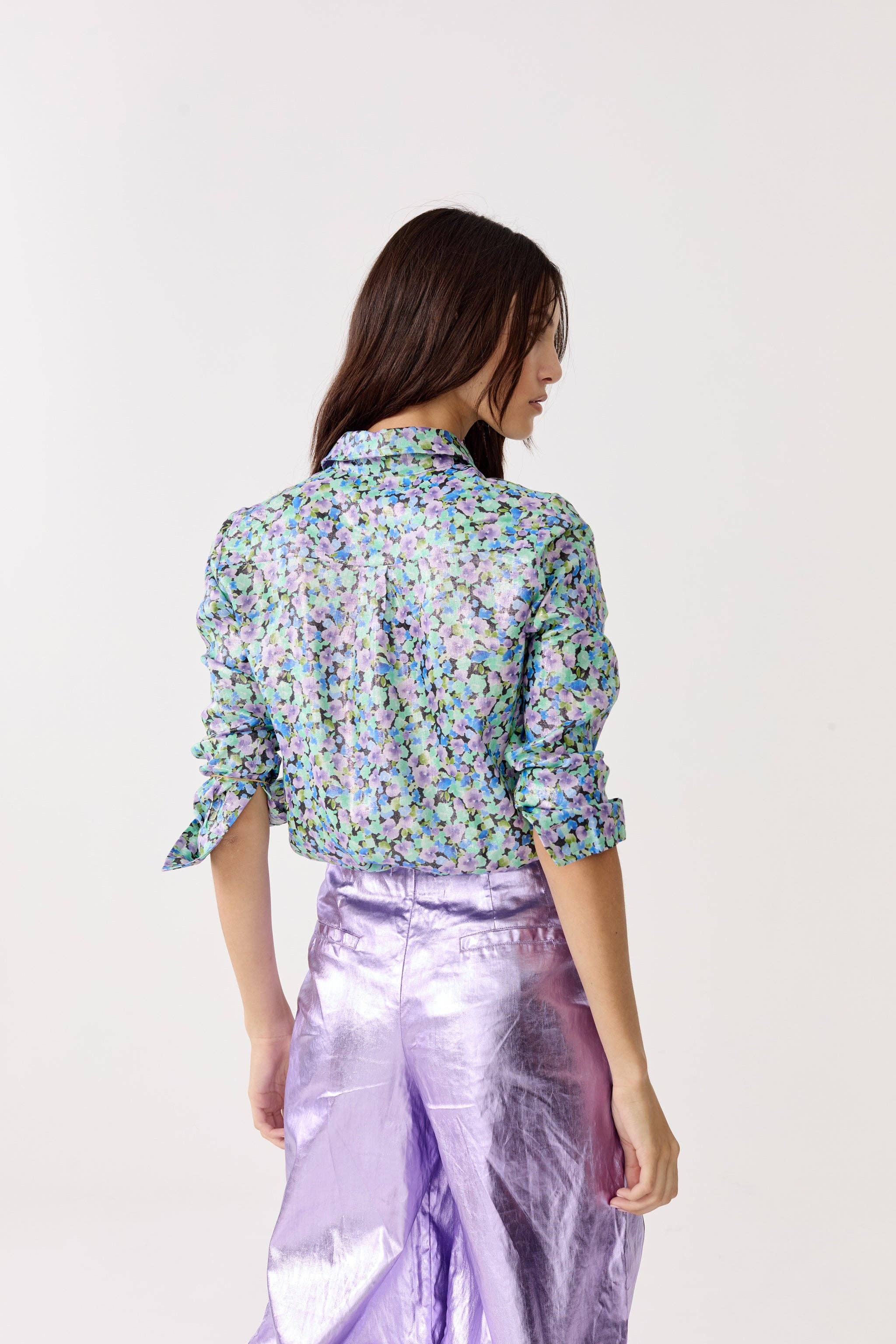 Culotte Metallic Linen Pants - Violet