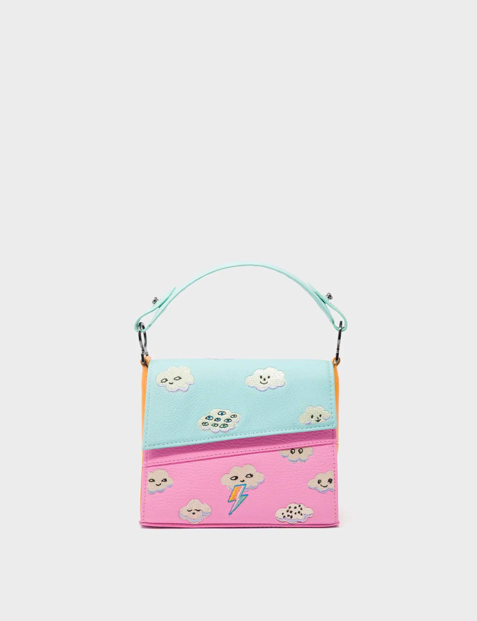 Anastasio Micro Crossbody Handbag Water Ballet Blue and Bubblegum Pink Leather - Happy Clouds Design