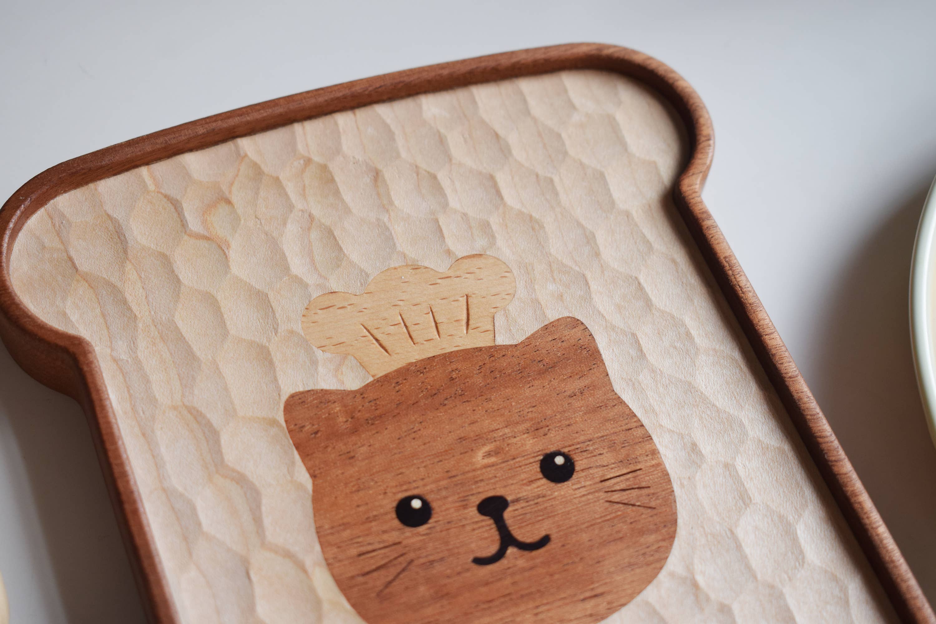 Toast Cat hand-carved wooden plate and coaster
