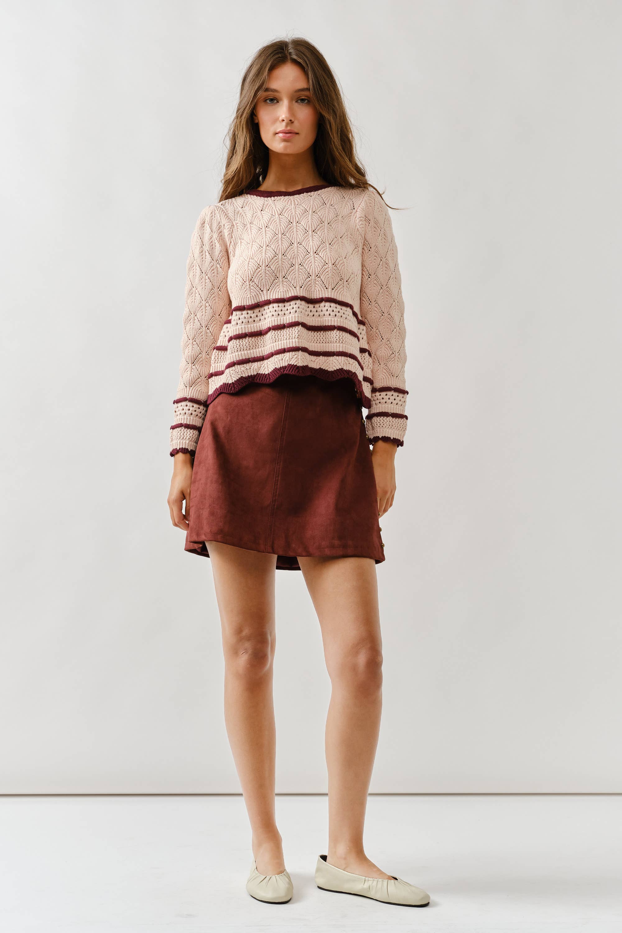 MAS3292 SUEDE MINI SKIRT W/BRASS STUDS