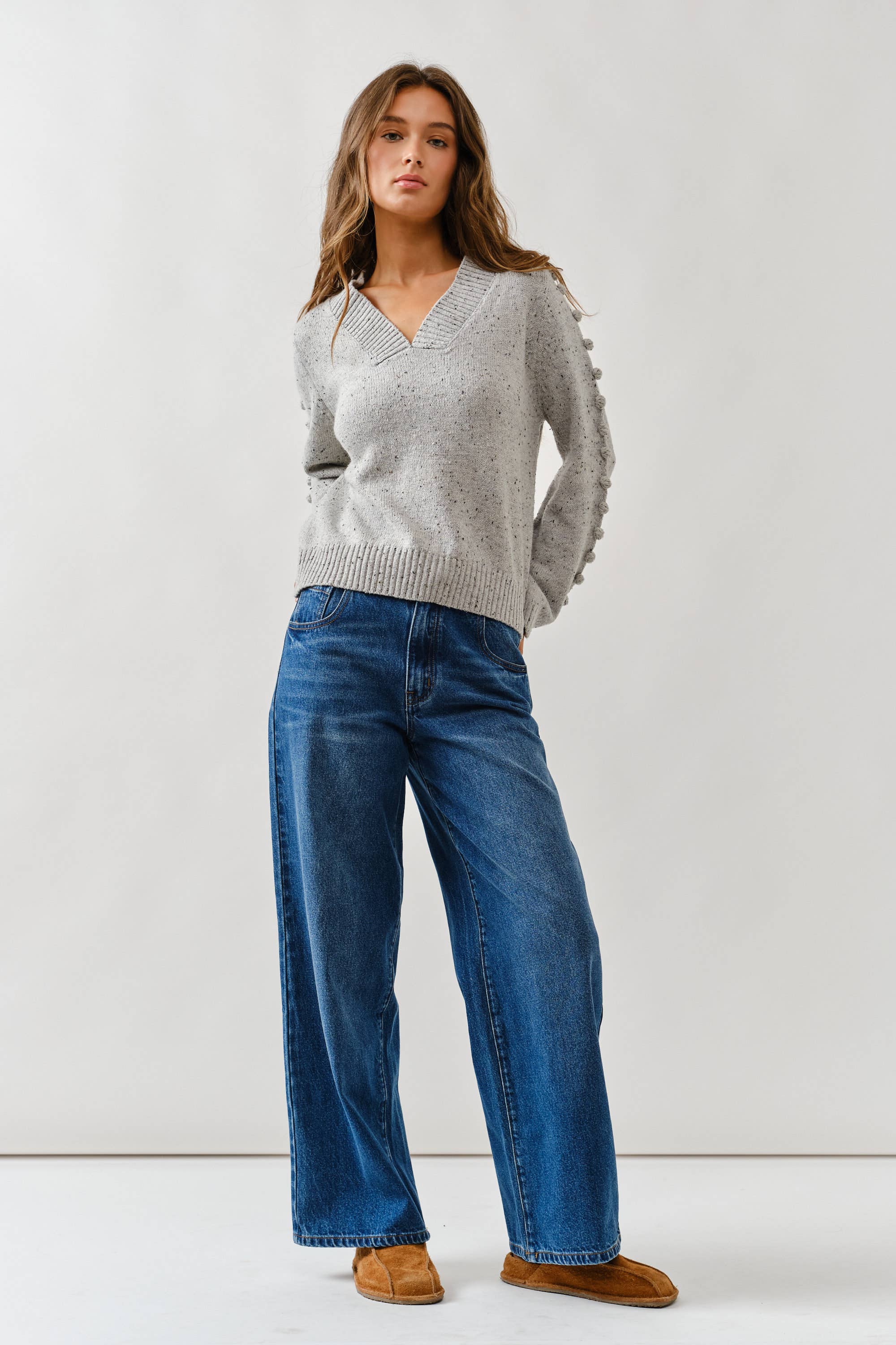 AJP5001 DRAWSTRING WAIST BOTTOM FLY STRAIGHT JEANS