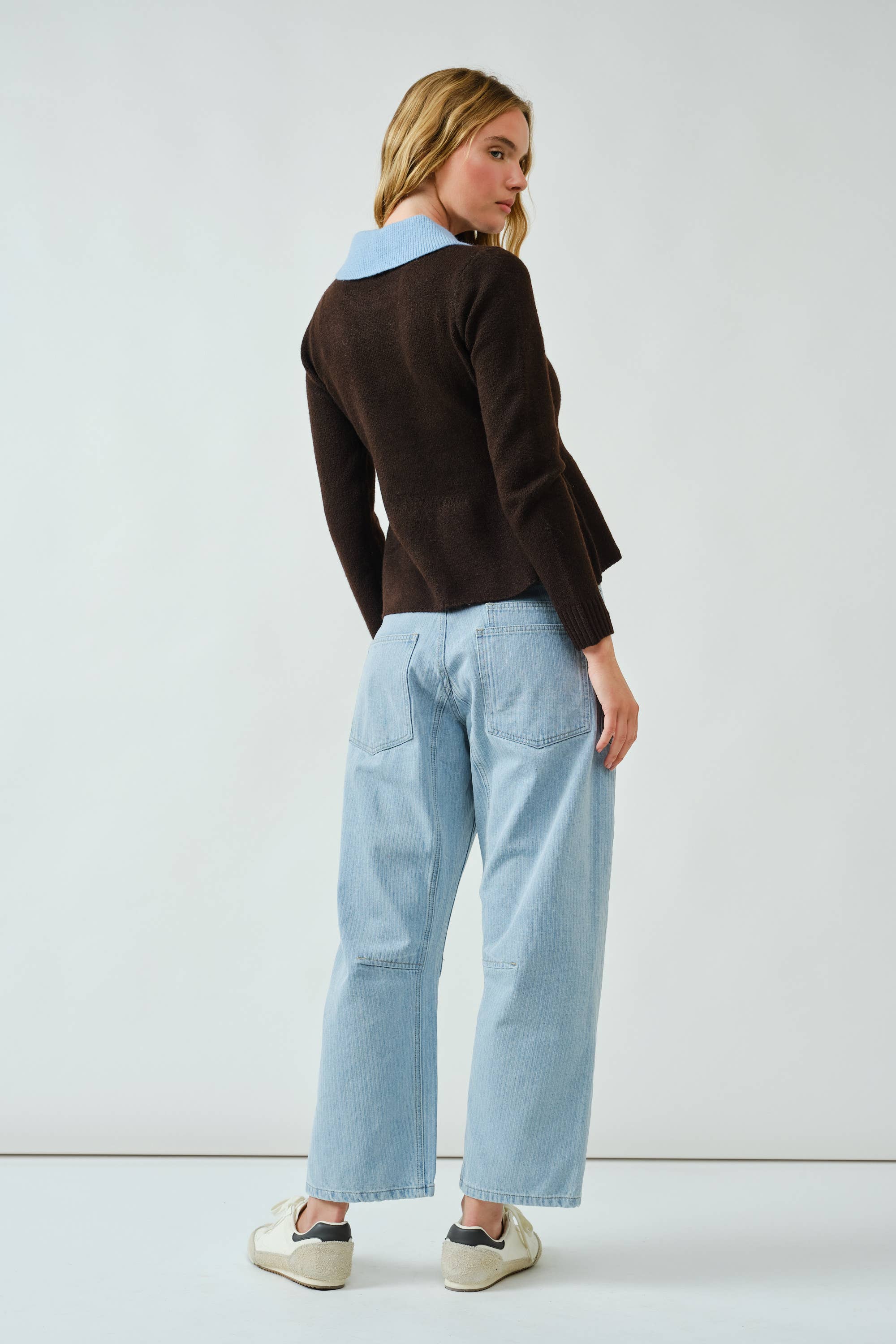 AJT5025 PEPLUM SWEATER WITH CONTRAST COLLAR
