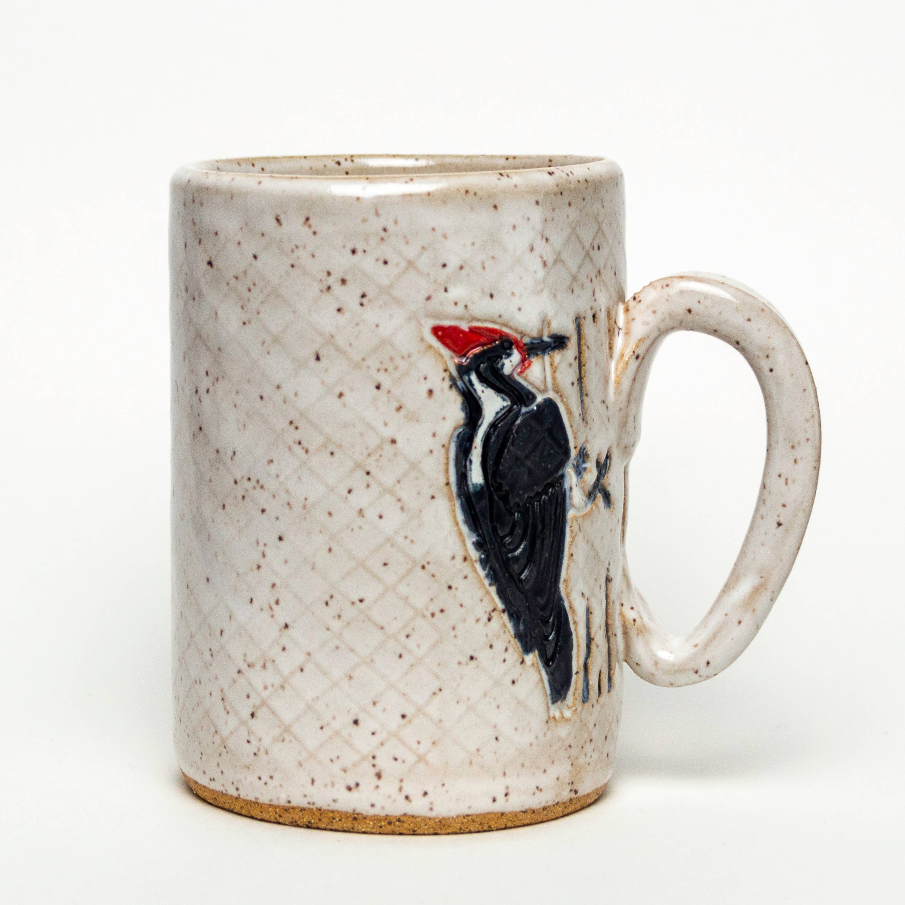 Woodpecker Pattern Handmade in Ohio Ceramic White 14oz Mug