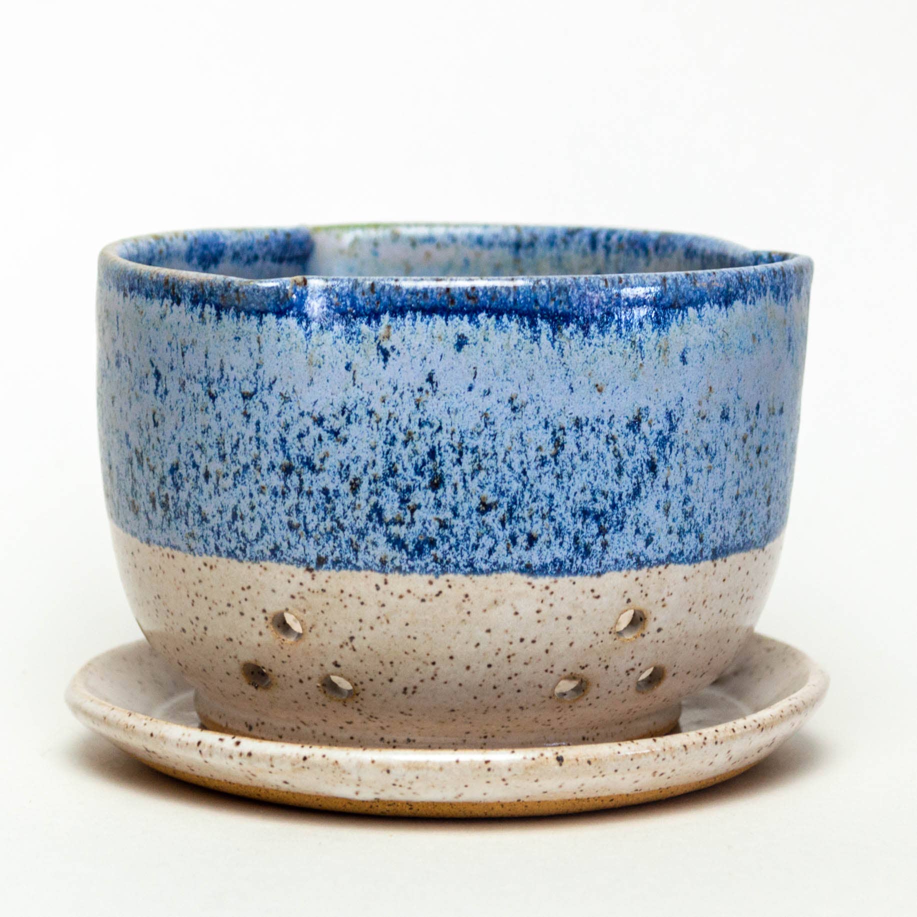 Berry Bowl/Colander - Handthrown Stoneware - Blue Wash