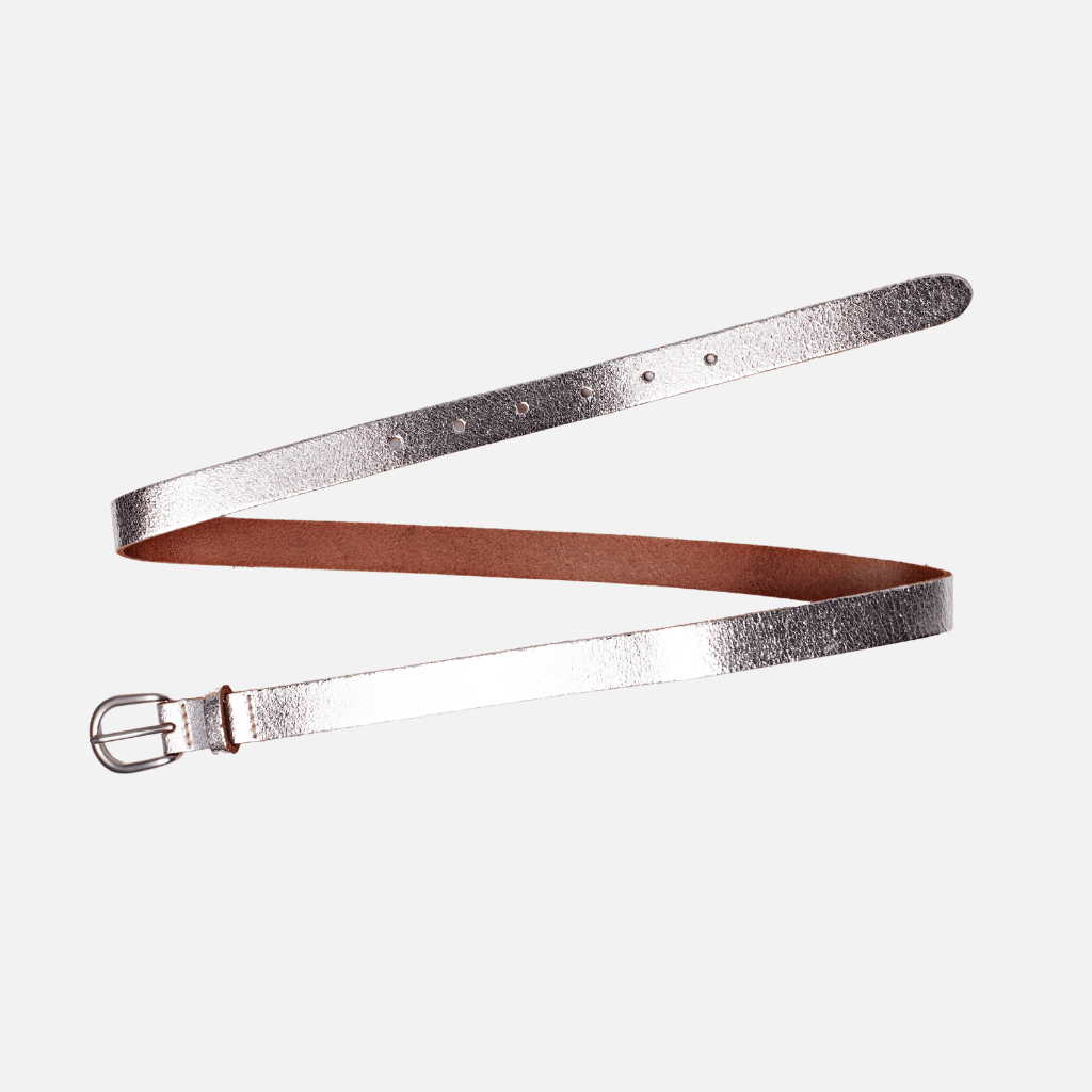 Eva | Metallic Skinny Fun Full Grain Leather Belt Women