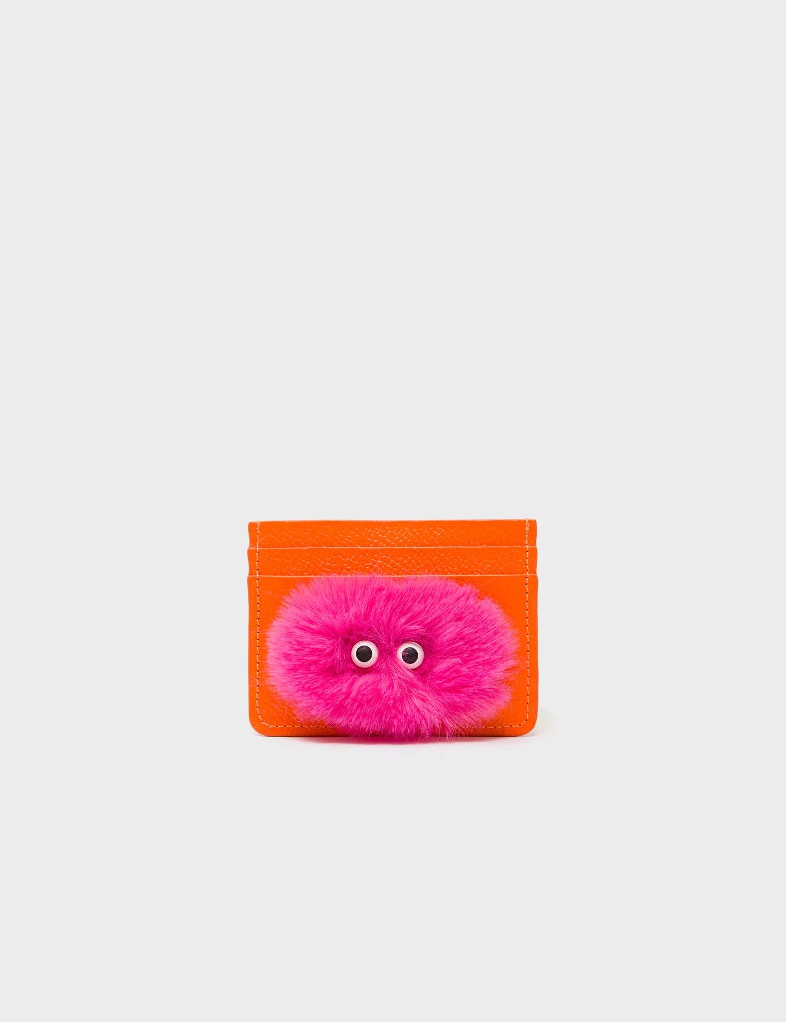 Filium Vermillion Leather Cardholder - Fuzzy Monster Applique