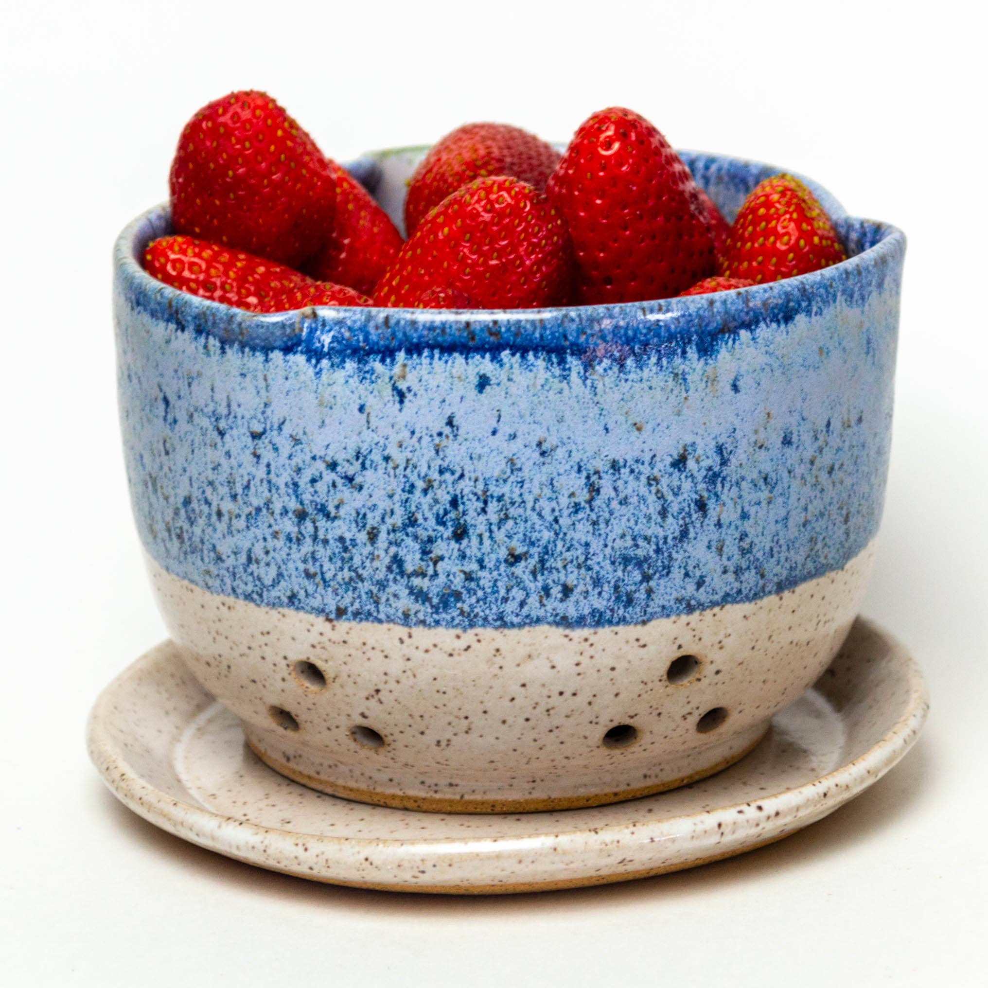 Berry Bowl/Colander - Handthrown Stoneware - Blue Wash