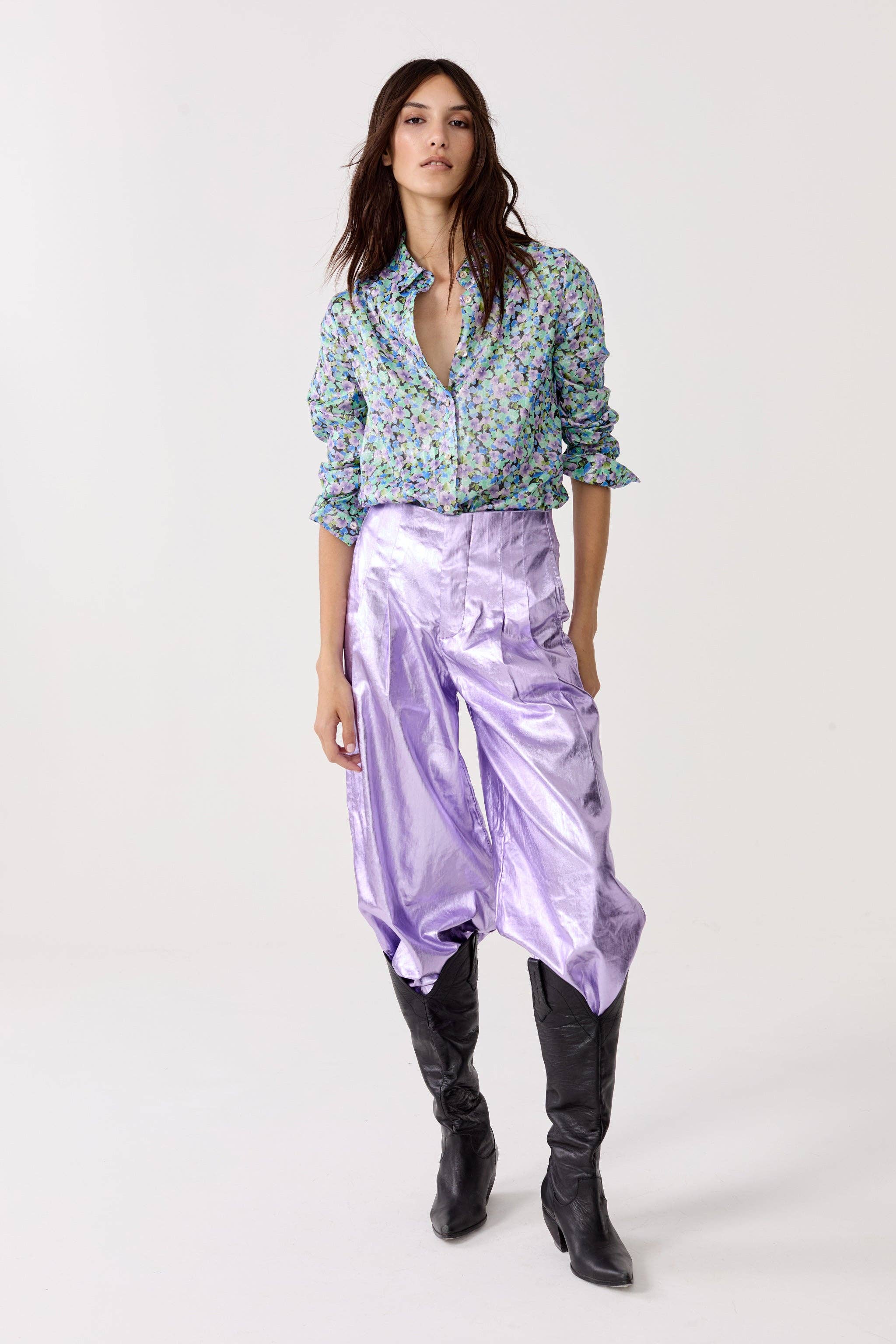 Culotte Metallic Linen Pants - Violet