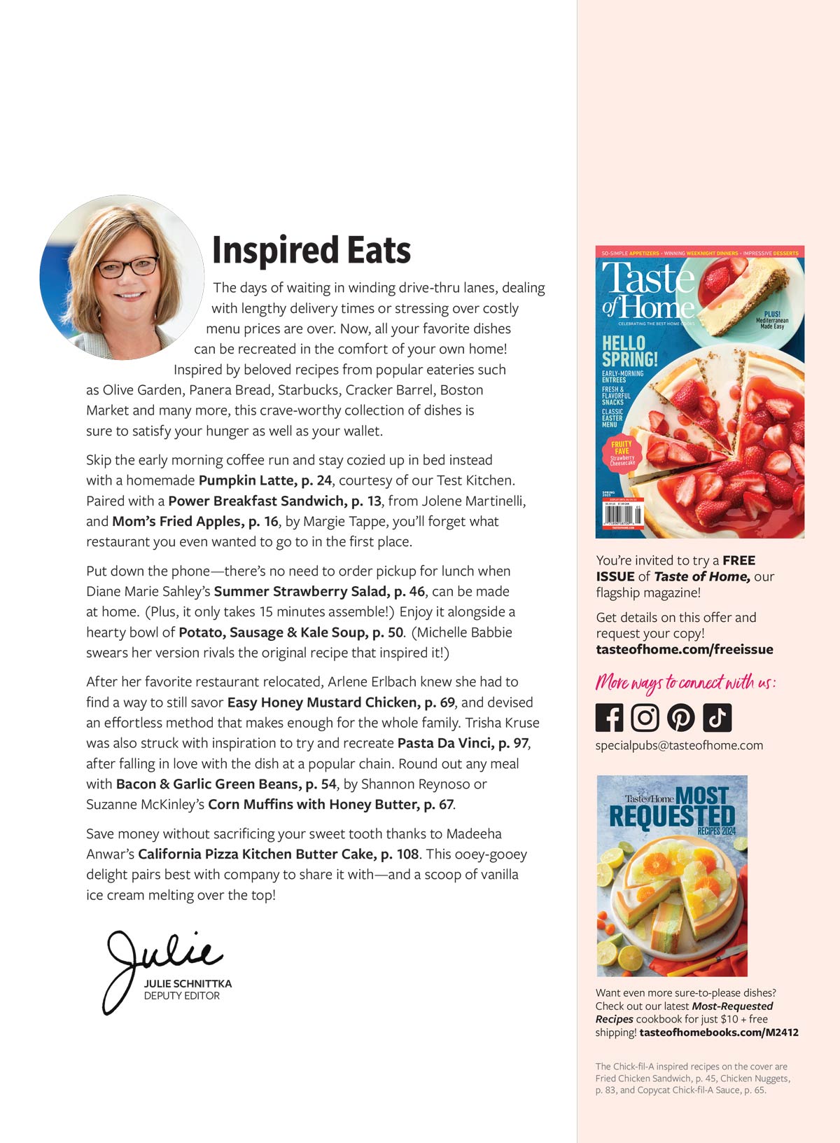 Taste of Home - Copycat Recipes: Recreate Your Favorite Restaurant Dishes At Home & Save Money! Secret Recipes Inspired By Chick-fil-A, Applebee's, Olive Garden, Panera Bread & More!