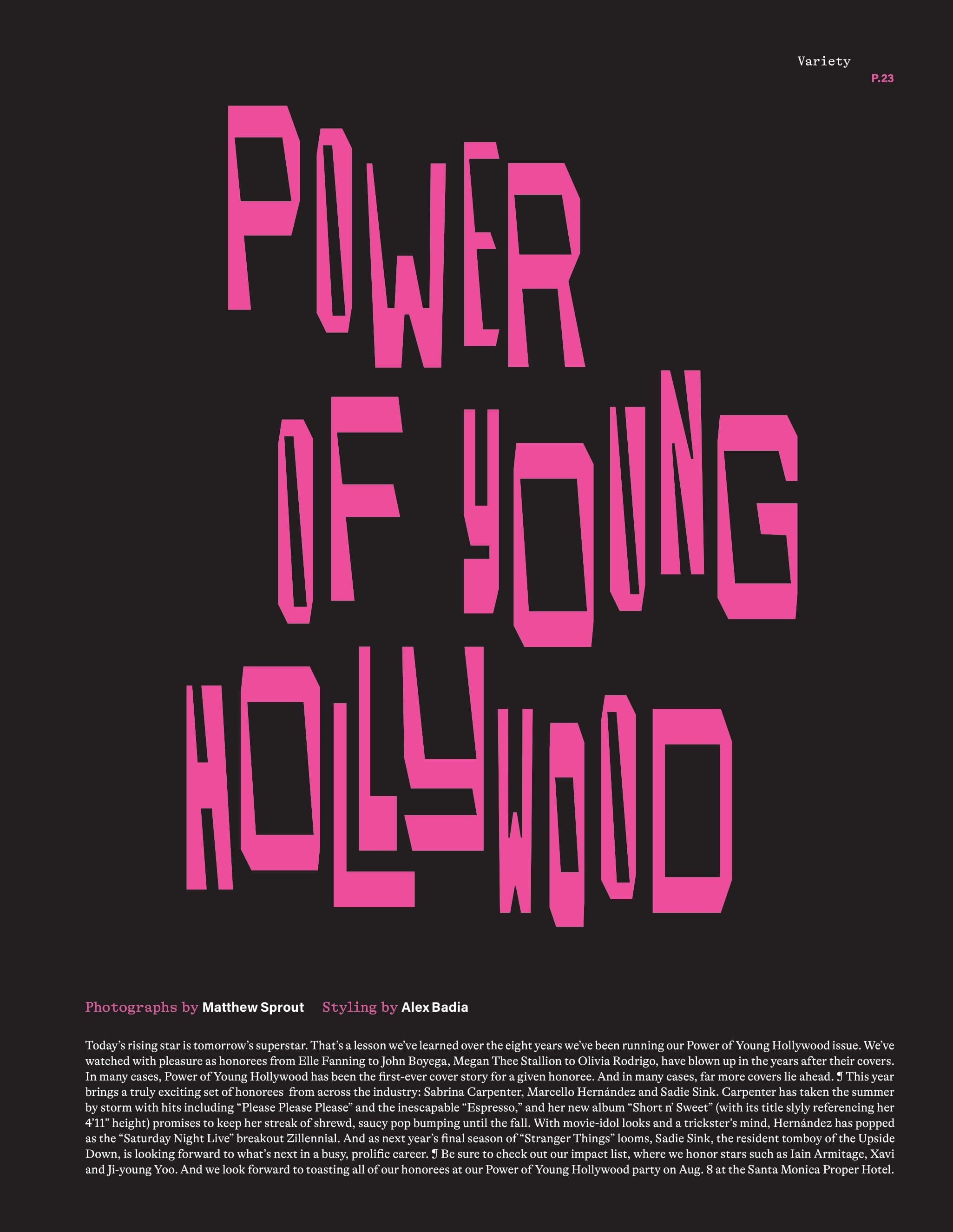 Variety - 24.08.07 Edition: Power Of Young Hollywood Featuring Sabrina Carpenter, Sadie Sink & Marcello Hernández, Daisey Edgar-Jones Joins A-list Actresses, Ariana Grande & Tom Cruise At The Olympics
