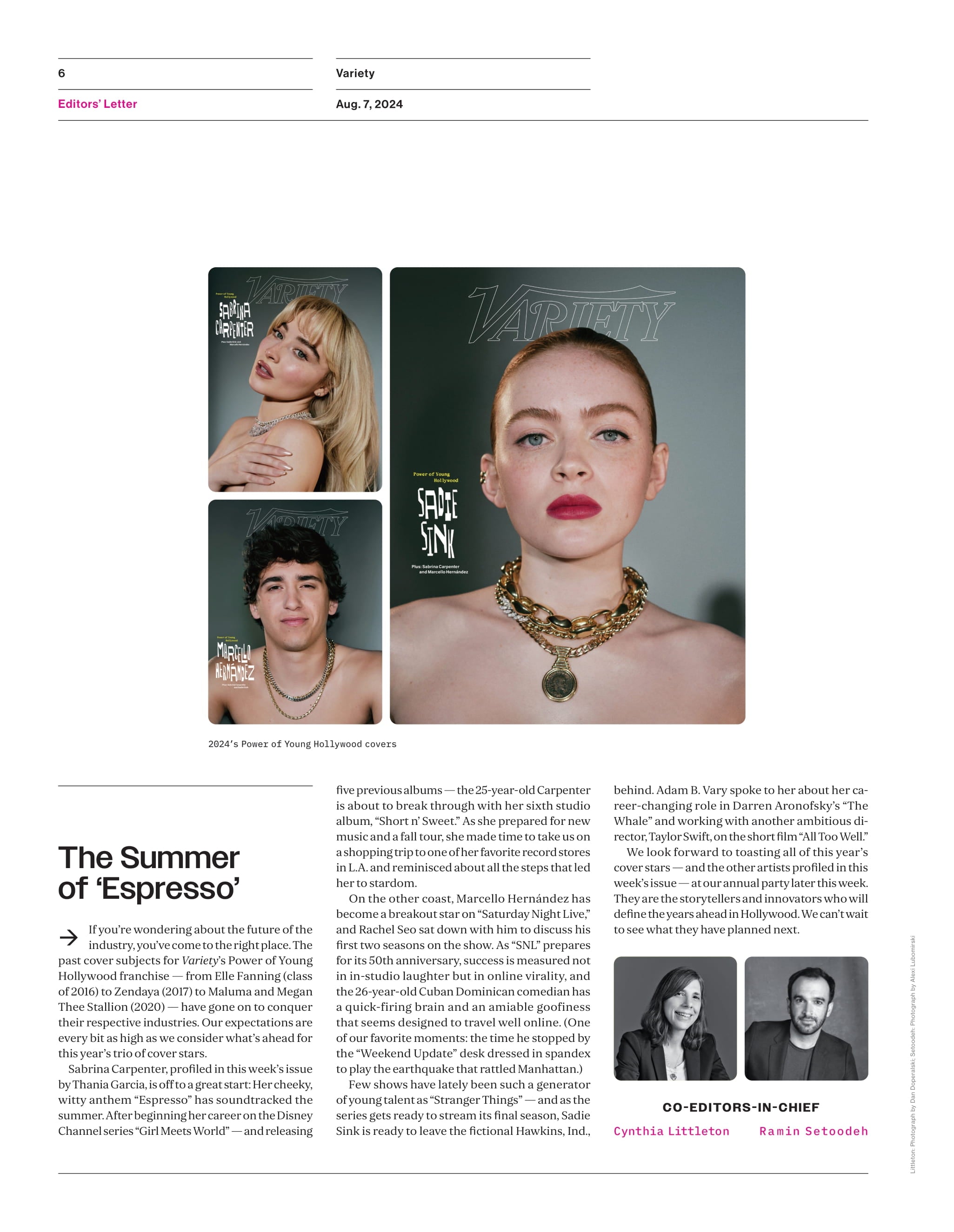 Variety - 24.08.07 Edition: Power Of Young Hollywood Featuring Sabrina Carpenter, Sadie Sink & Marcello Hernández, Daisey Edgar-Jones Joins A-list Actresses, Ariana Grande & Tom Cruise At The Olympics