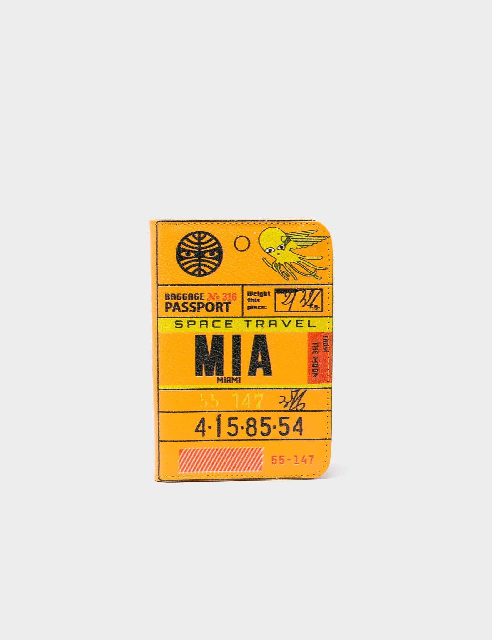 Frida Marigold Leather Passport Cover - Space Travel Miami Print