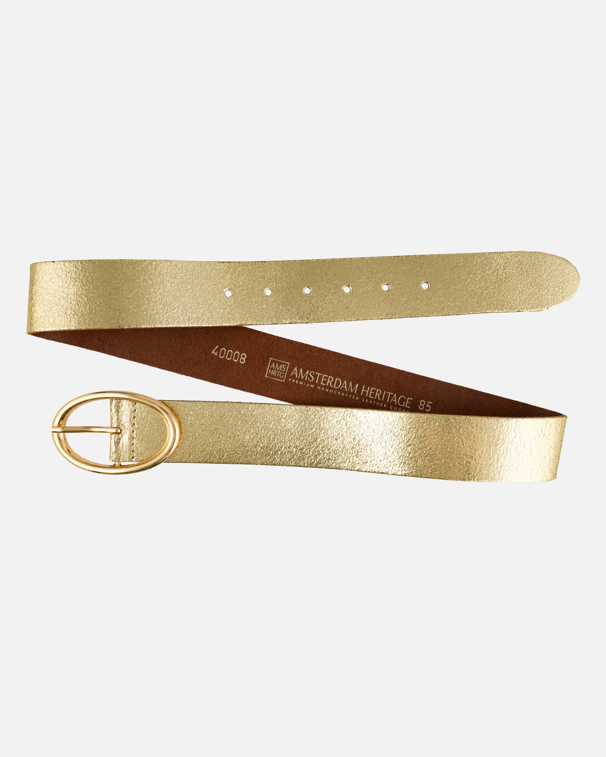 Chi | Metallic Leather Belt with Sleek Oval Buckle