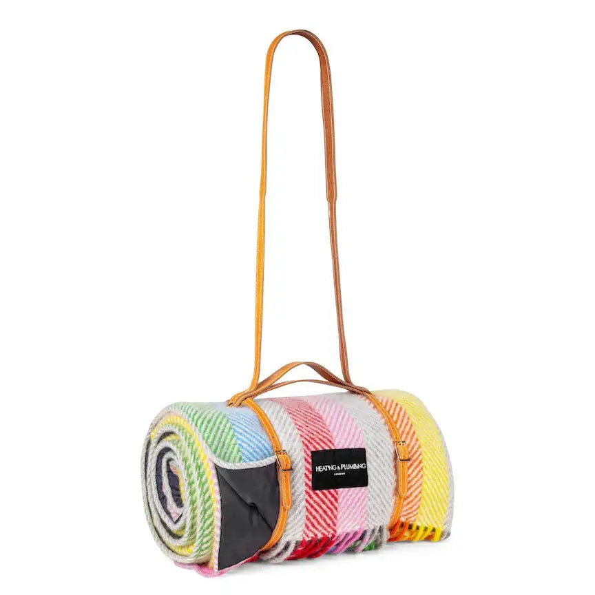 Pure New Wool Waterproof Picnic Blanket - Rainbow
