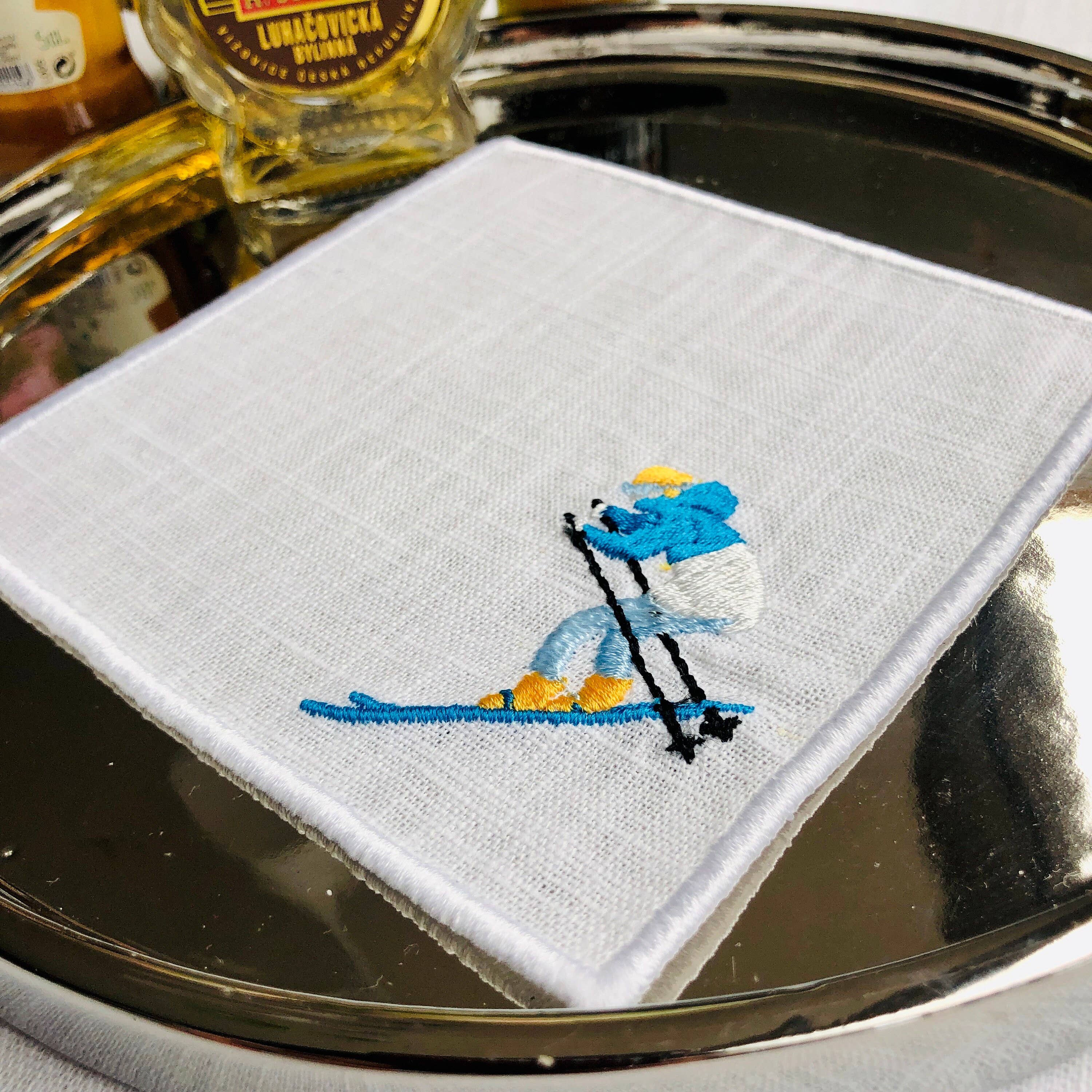 Set of 4/6 Embroider Winter Sport Olympics Cocktail Napkins