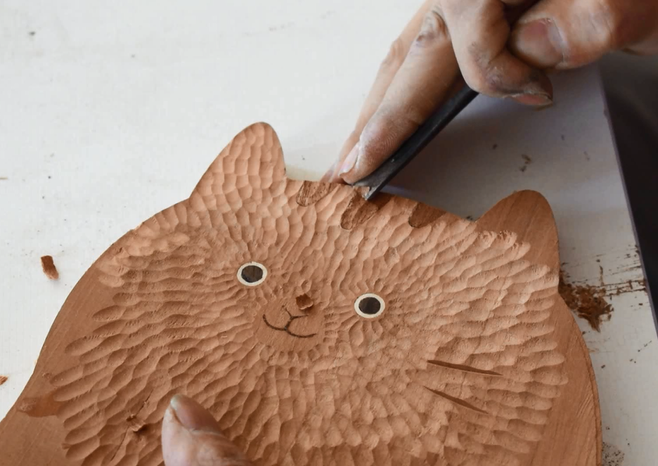 Hand Carved Serving Board - Cute cat /Handmade