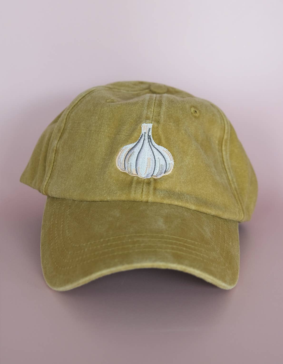 Garlic Embroidered Hat, Washed Mustard