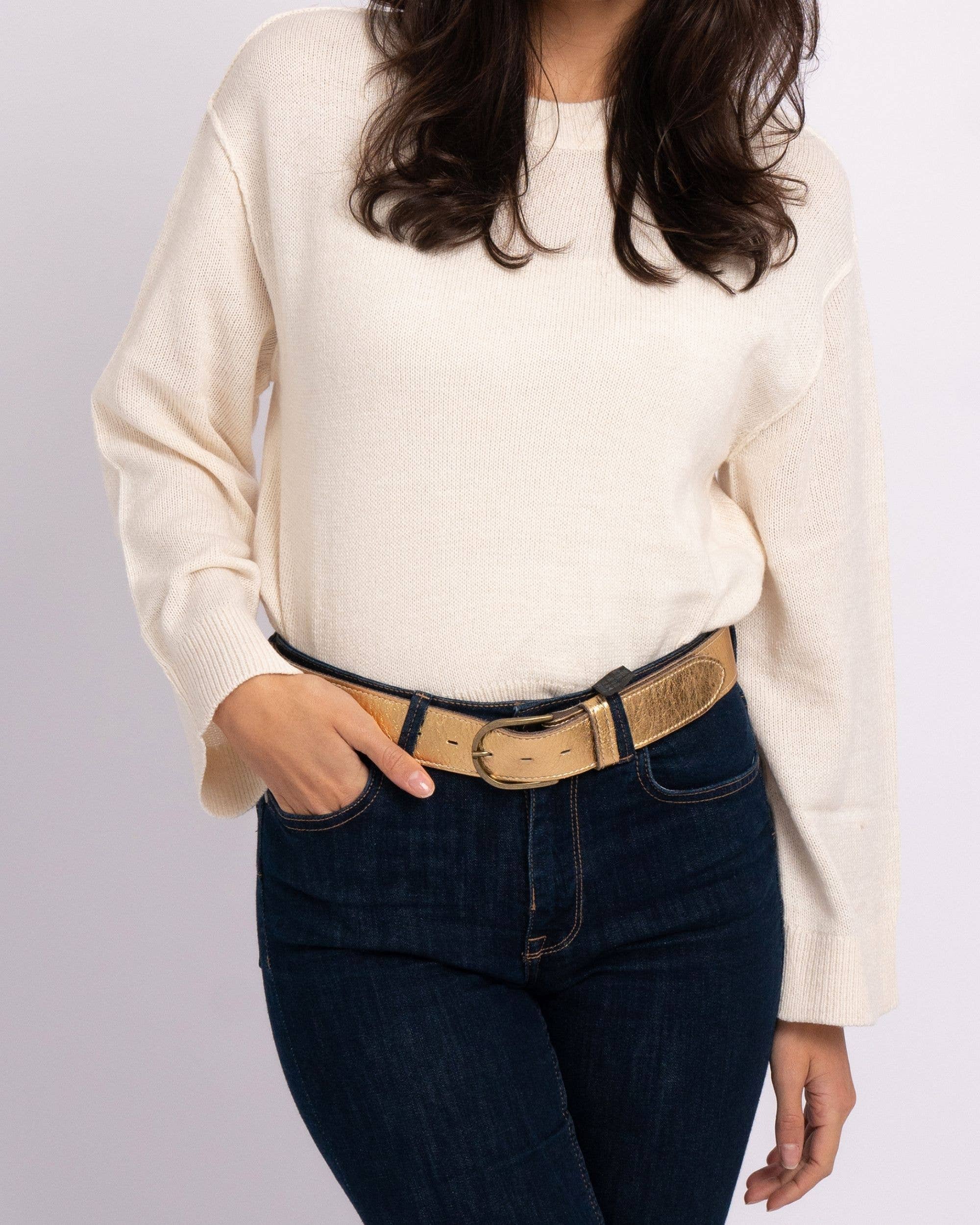 MADE TO ORDER Jeany | Metallic Leather Belt with Removable Buckle