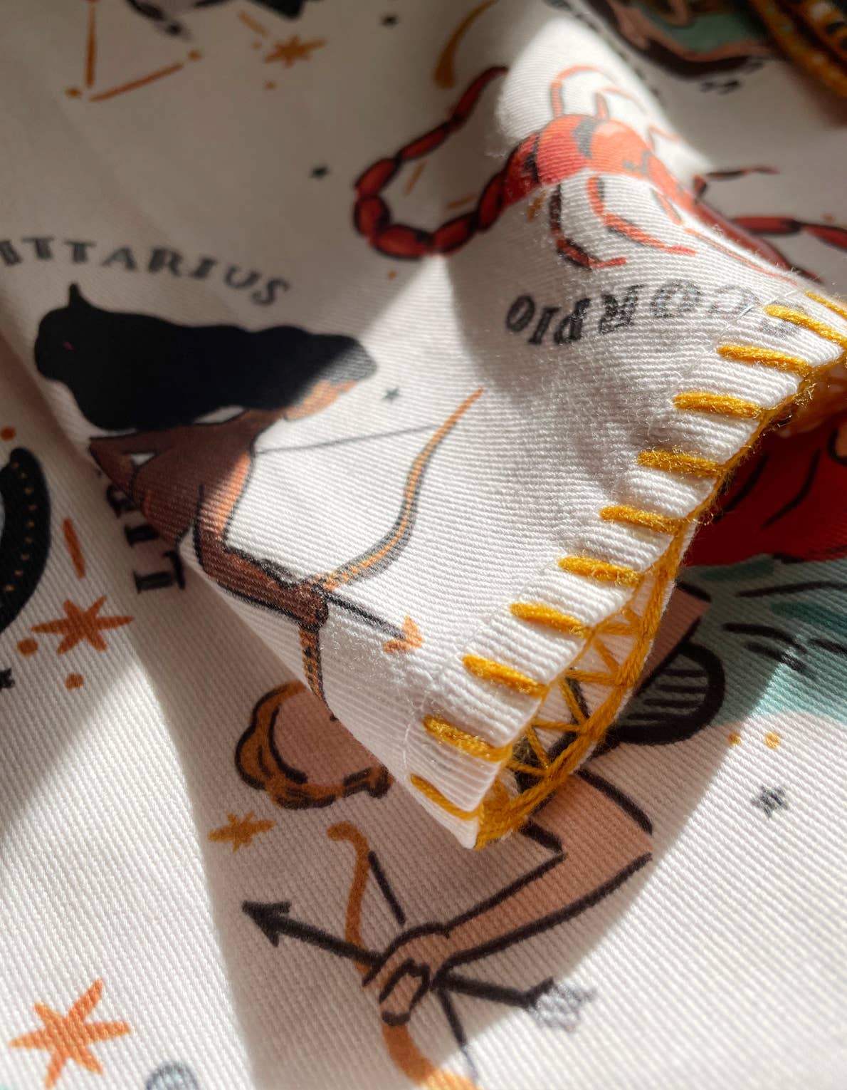 Zodiac Cotton Tea Towel with Embroidered Detail