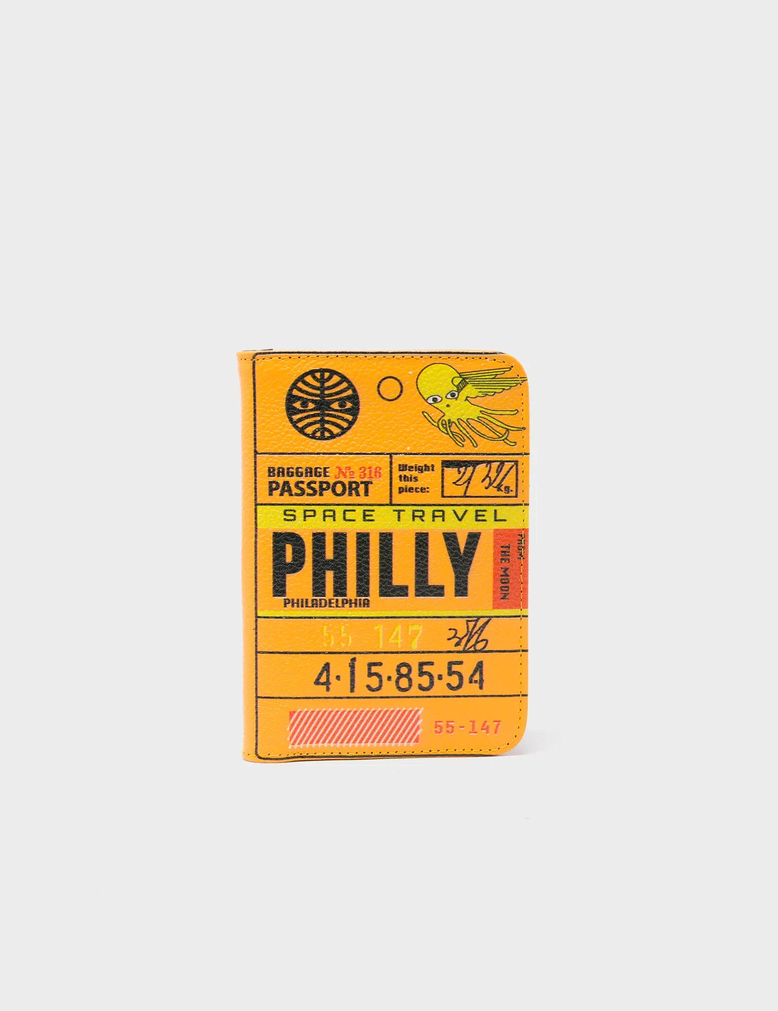 Frida Marigold Leather Passport Cover - Space Travel Philadelphia Print