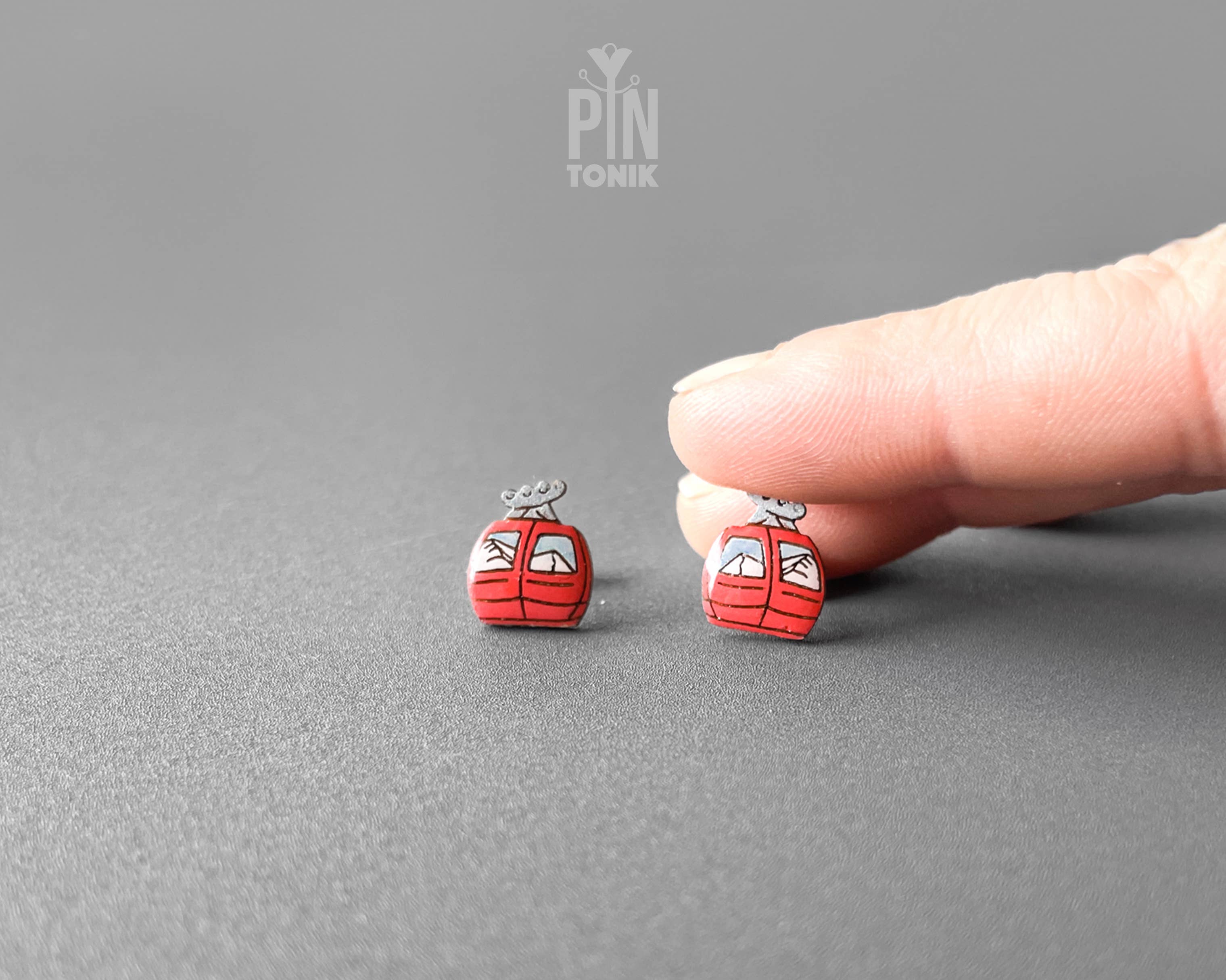 Ski Gondola Stud Earrings - Fun Apres Ski Wood Earrings