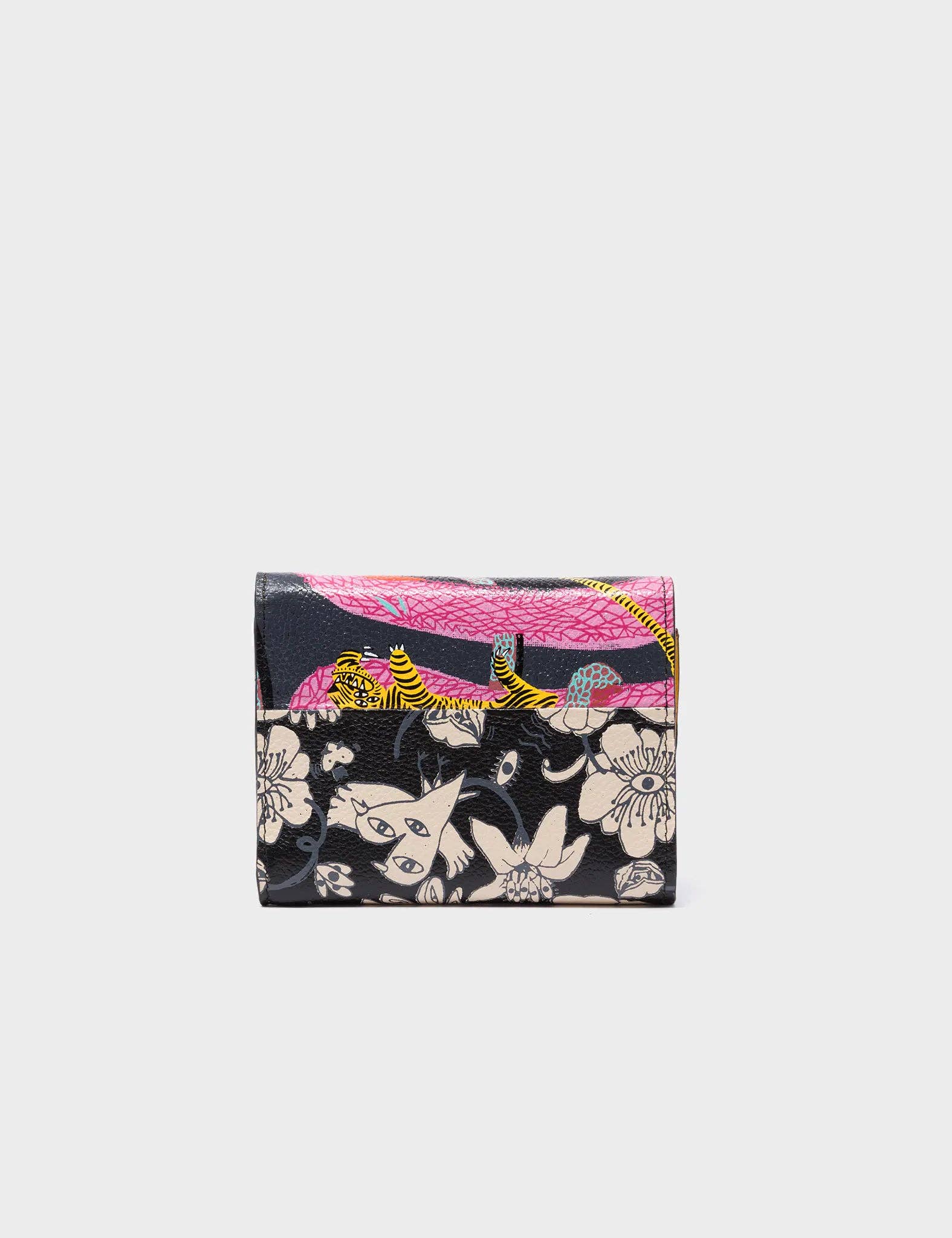 Fiona Black Leather Wallet - Tangle Tales Black Screen Printed