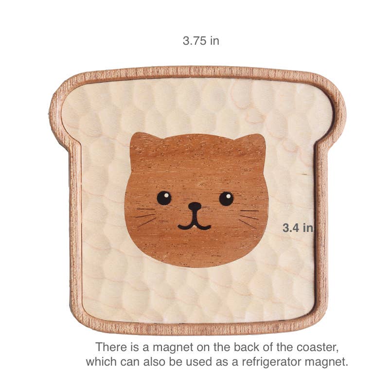 Toast Cat hand-carved wooden plate and coaster