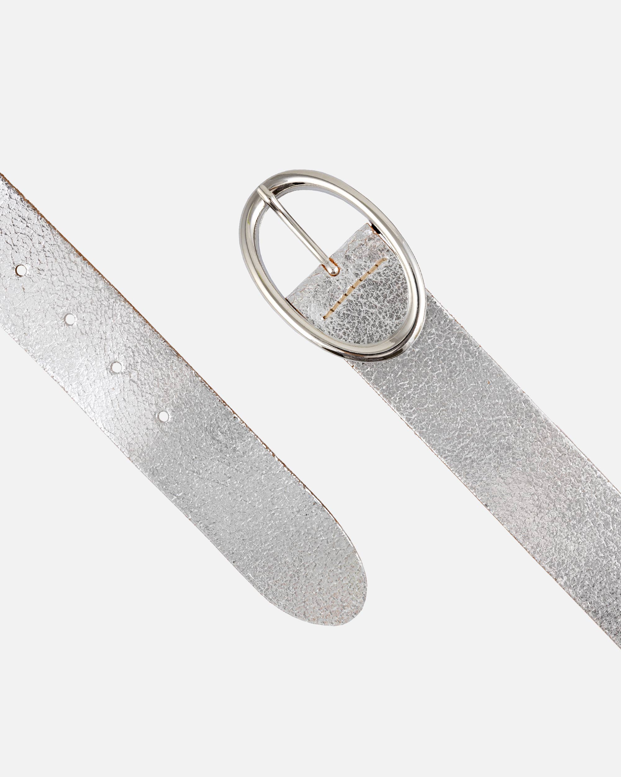 Chi | Metallic Leather Belt with Sleek Oval Buckle