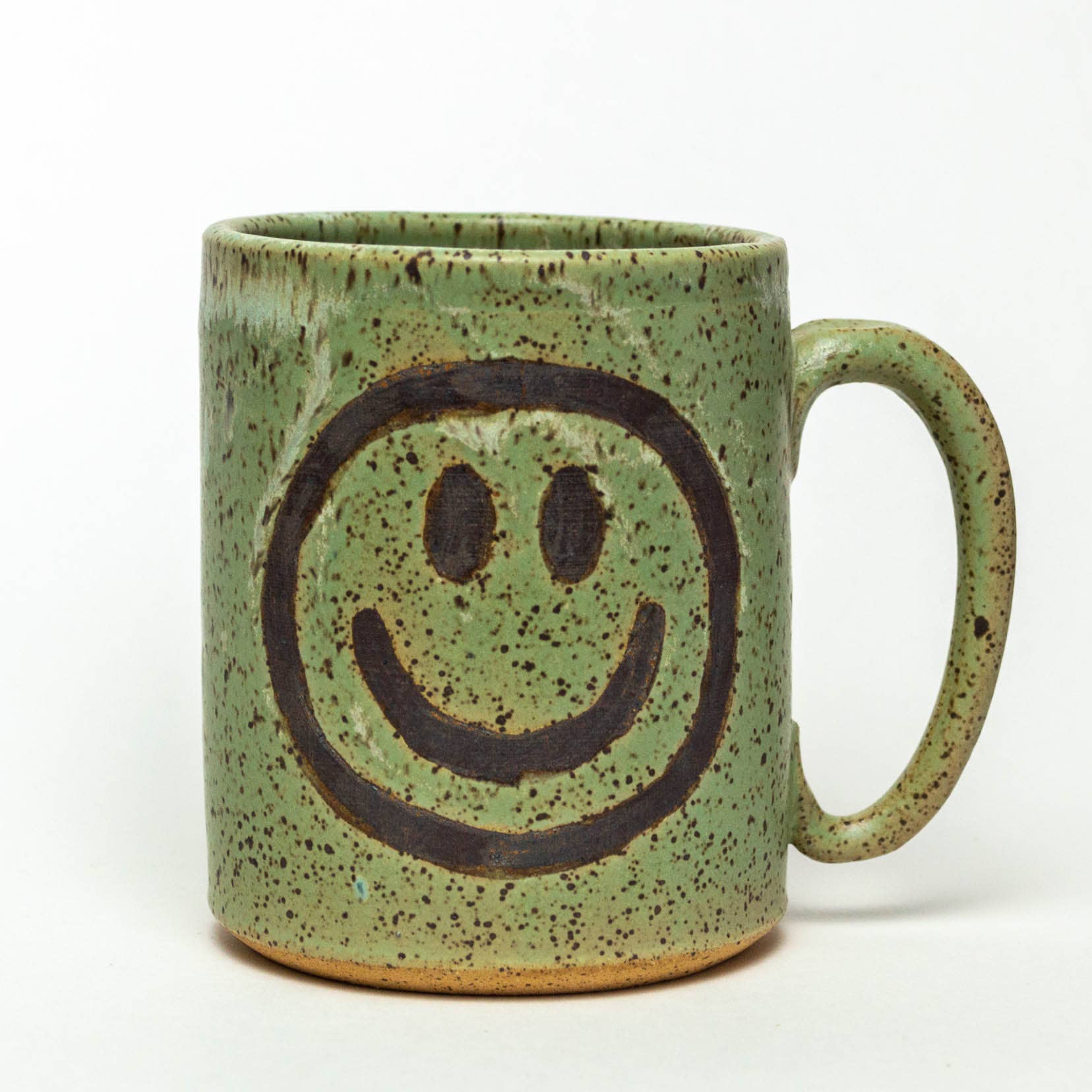 Smiley Face Handmade in Ohio Ceramic Green 14oz Mug
