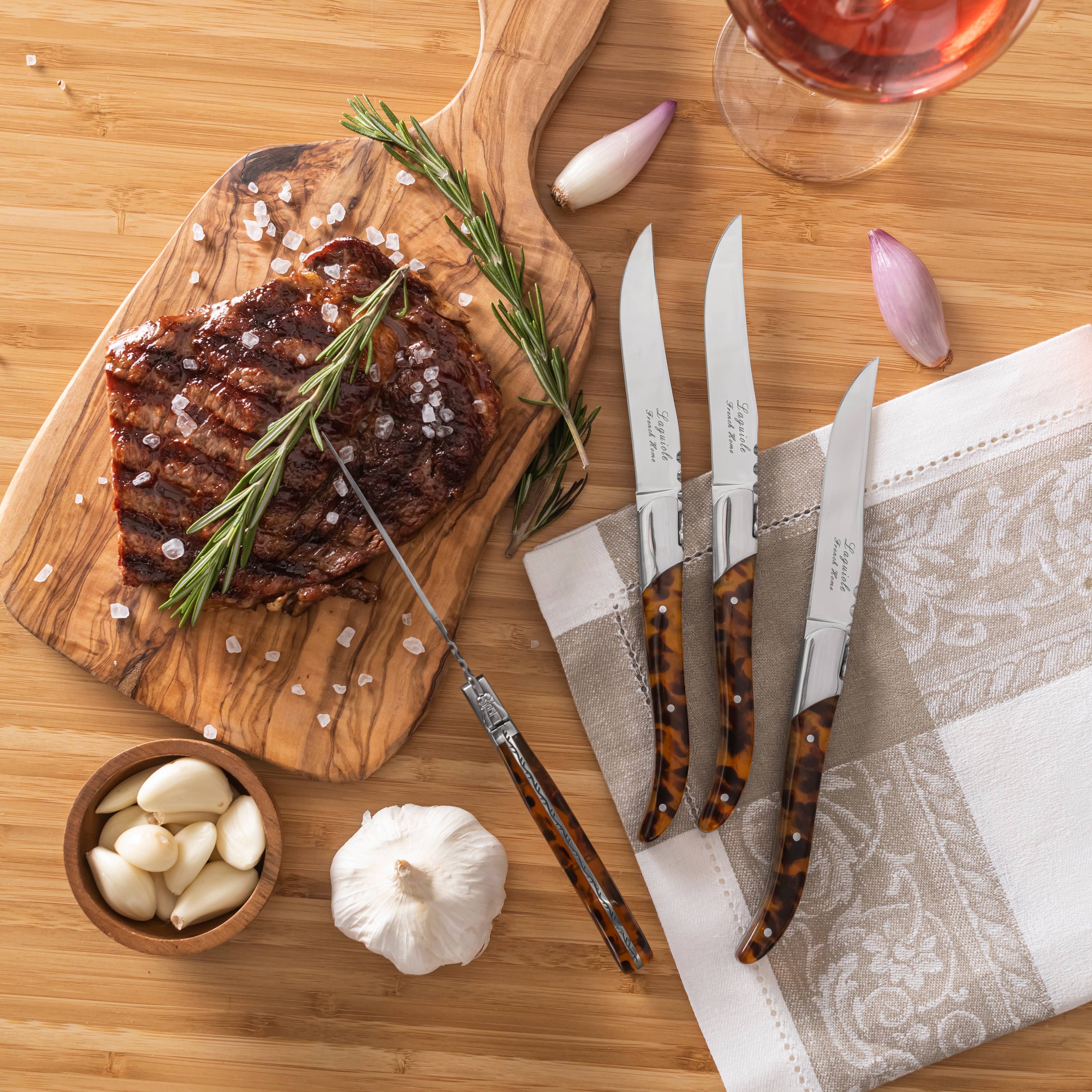 Tortoise Shell 4-Piece Laguiole Connoisseur Steak Knife Set