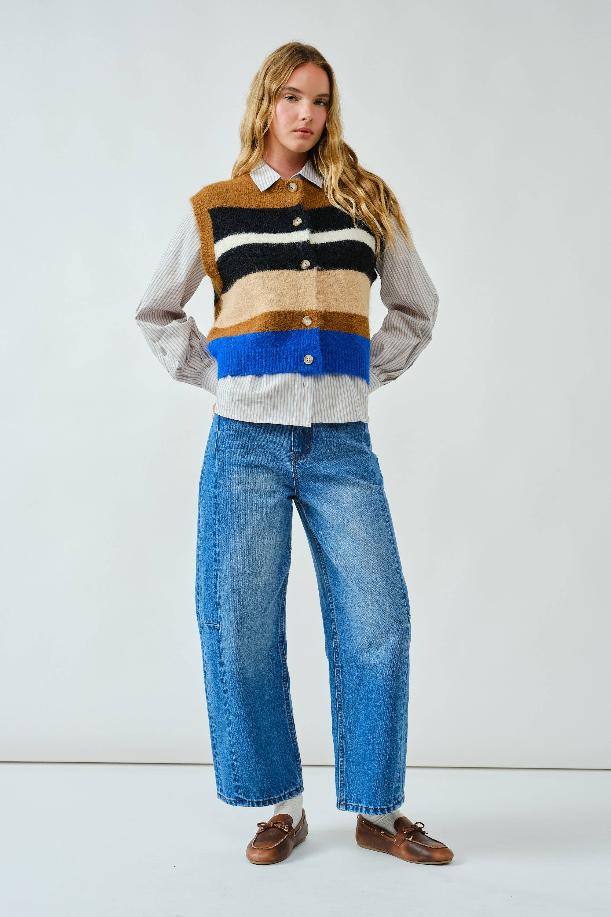 AJT5209 SOFT PULLOVER MULTICOLOR STRIPED SWEATER VEST