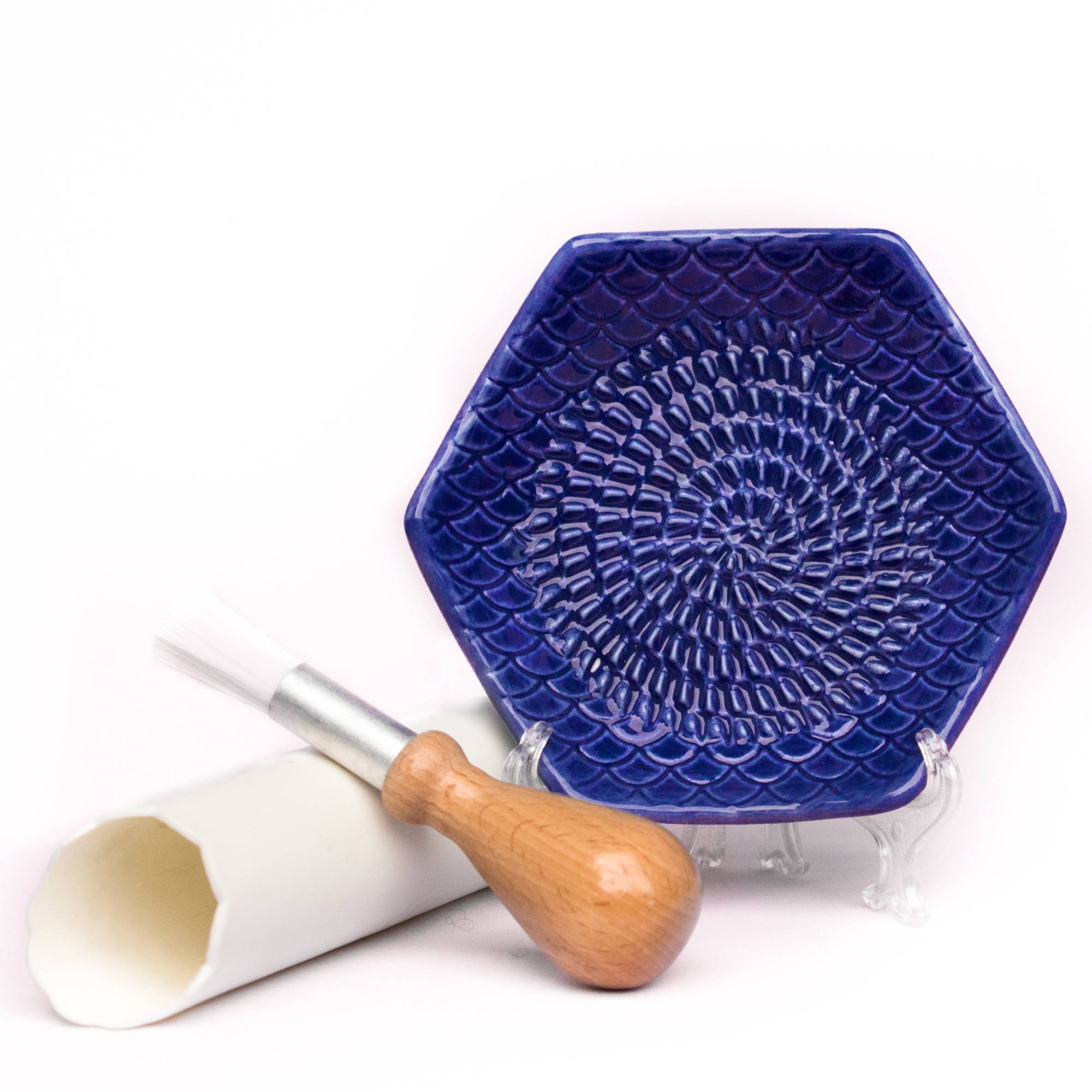 Blue 3 Piece Set: Ceramic Grater, Peeler, Brush