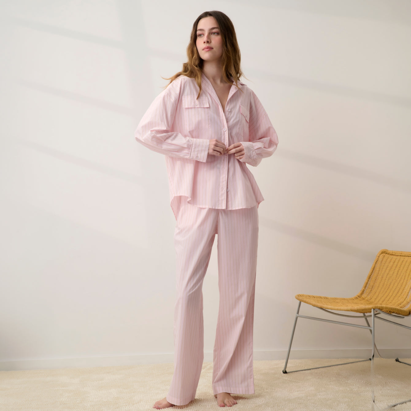 Airy Cotton Piped Button Down